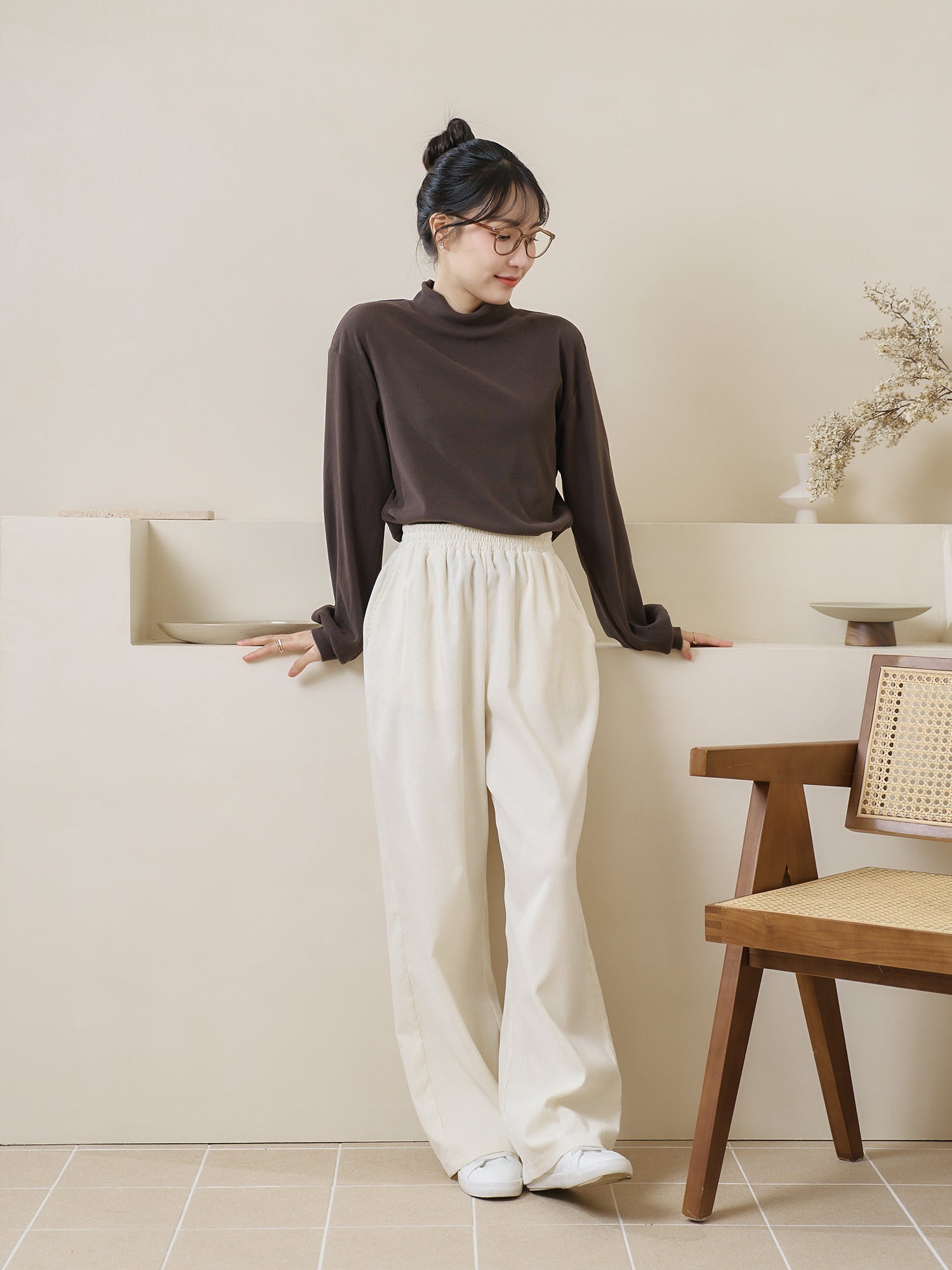 Ribbed High Neck Top