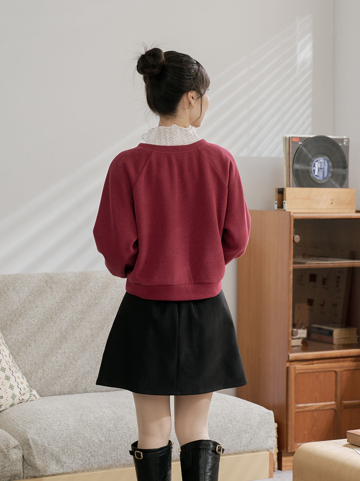 Cropped Henley Sweatshirt