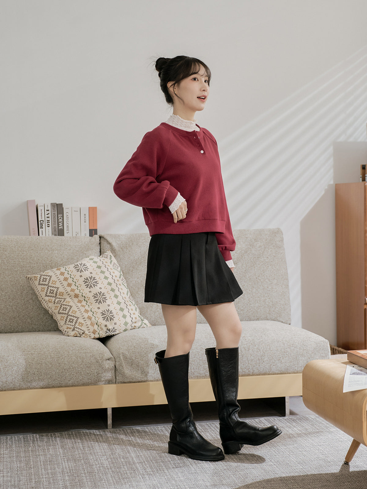 Cropped Henley Sweatshirt