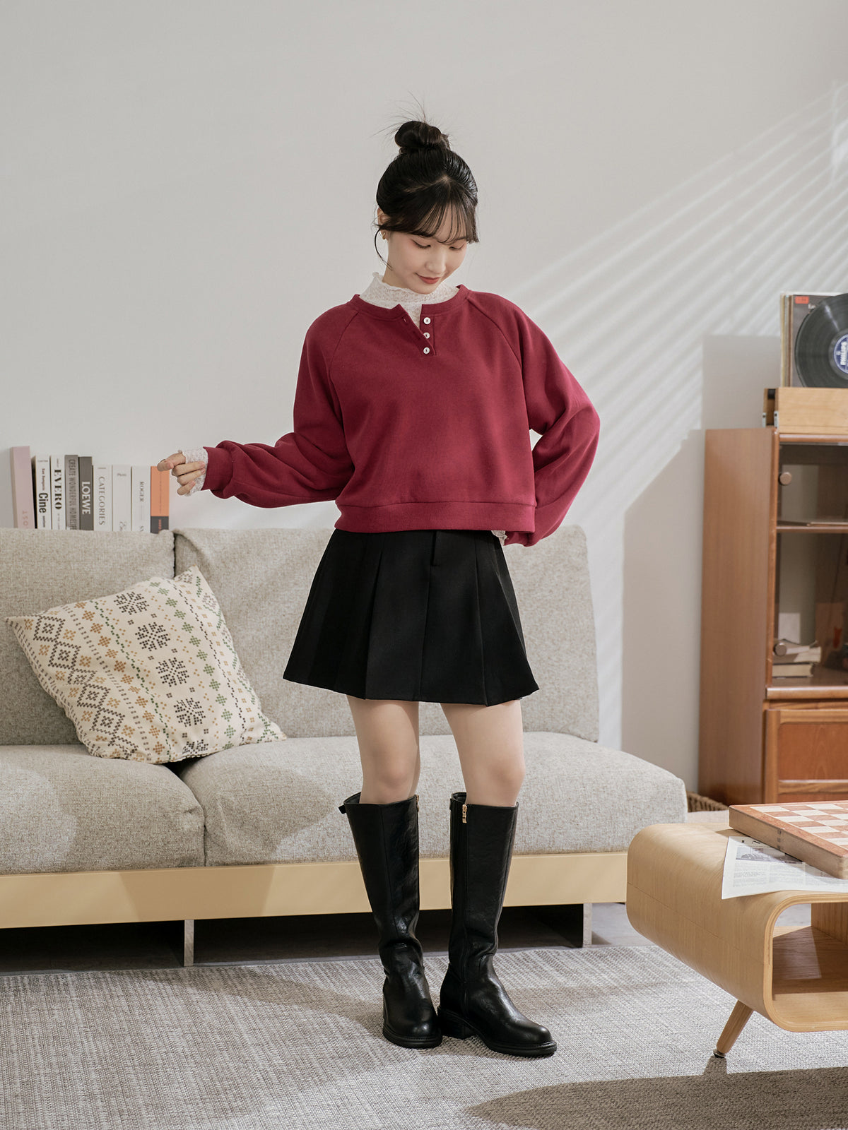 Cropped Henley Sweatshirt