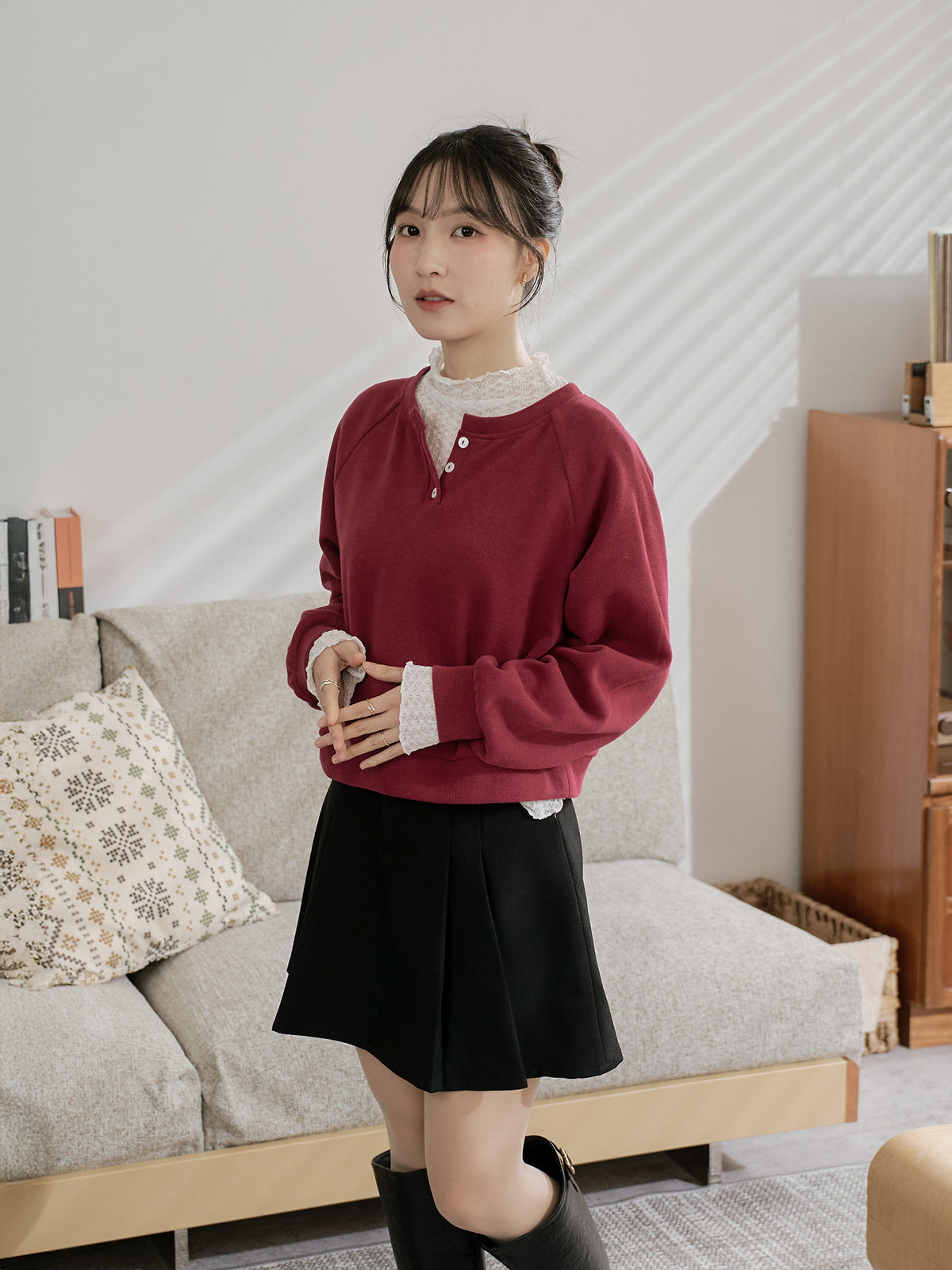 Cropped Henley Sweatshirt