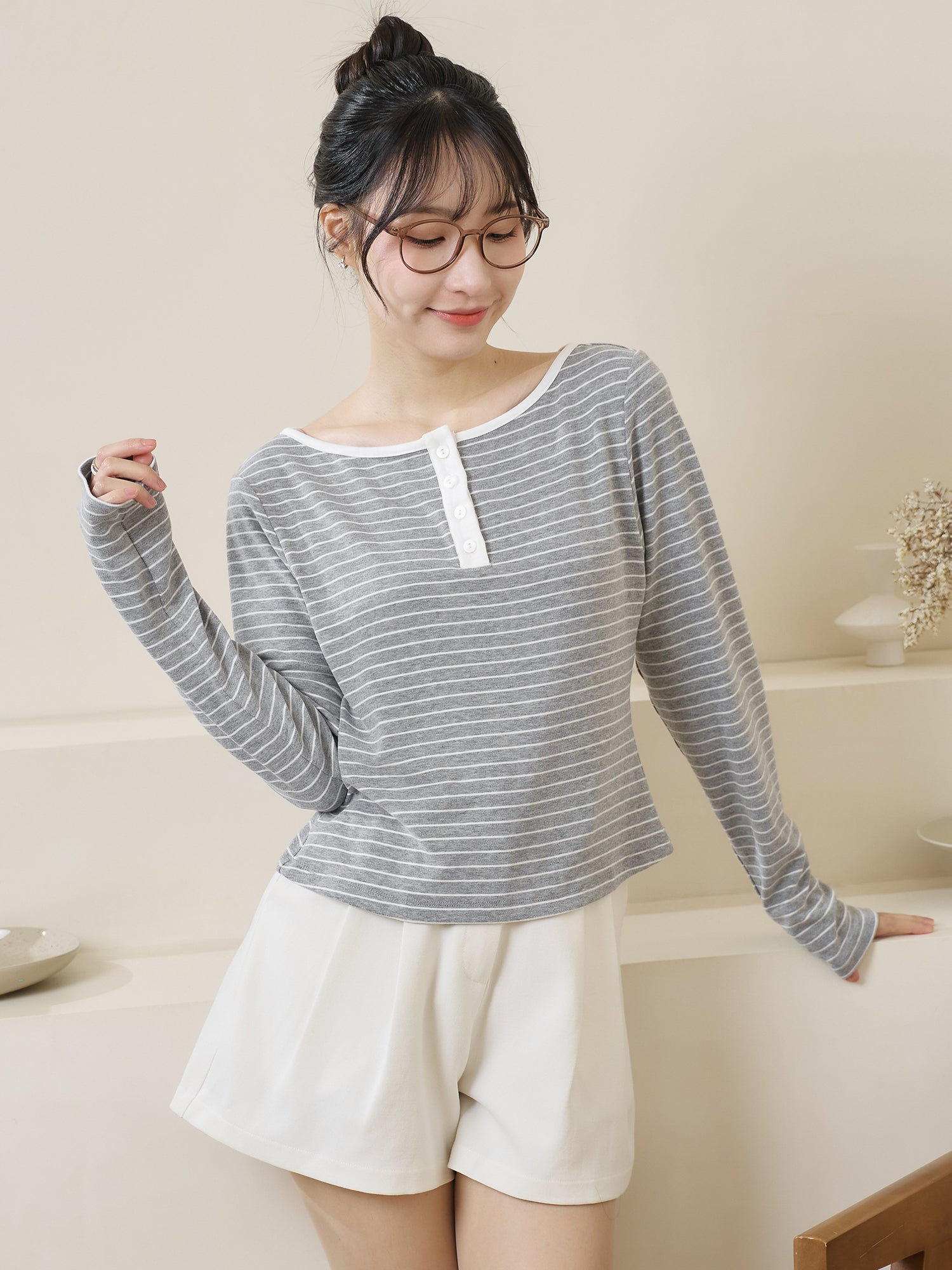 亨利領條紋上衣