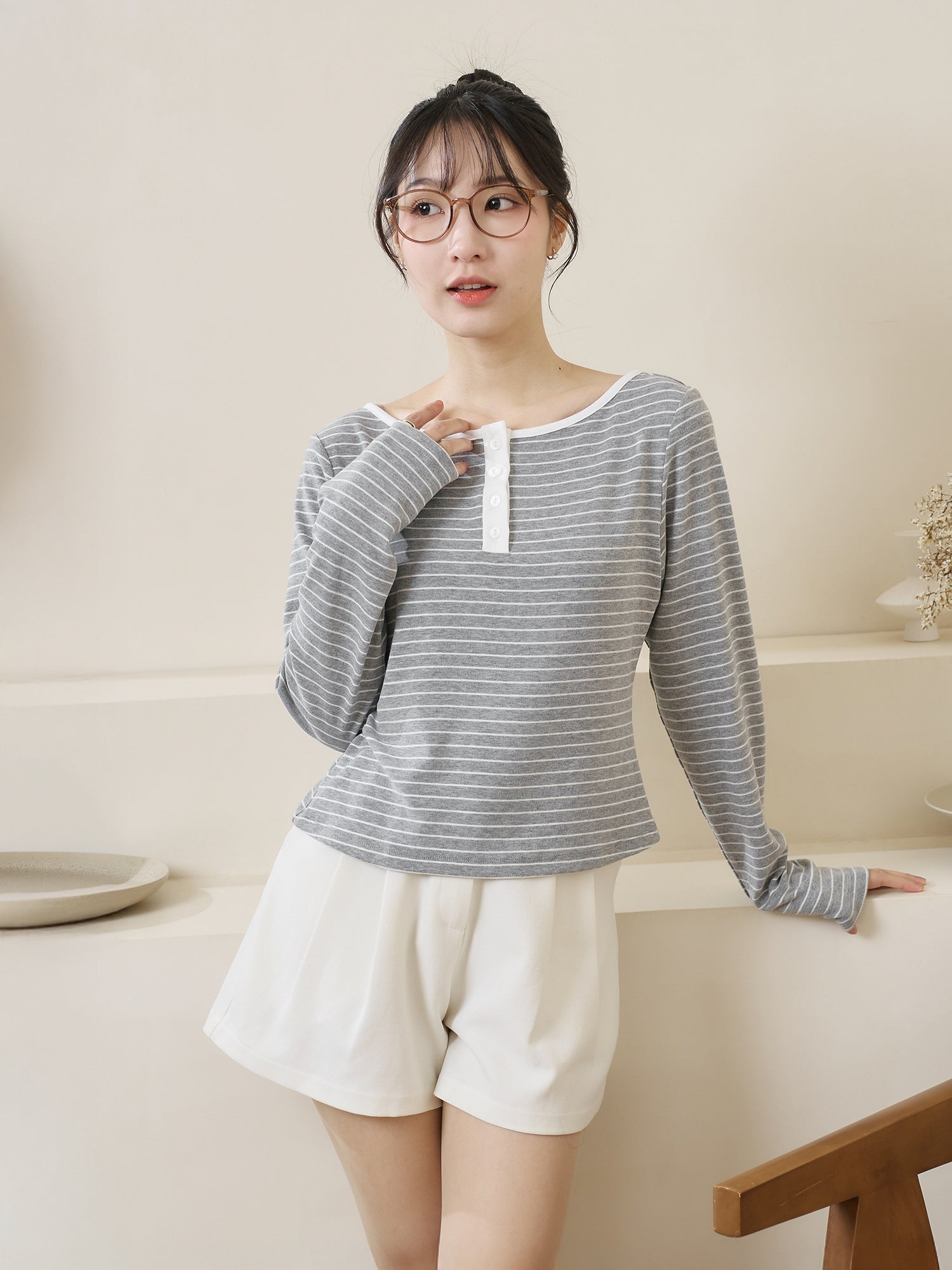 亨利領條紋上衣