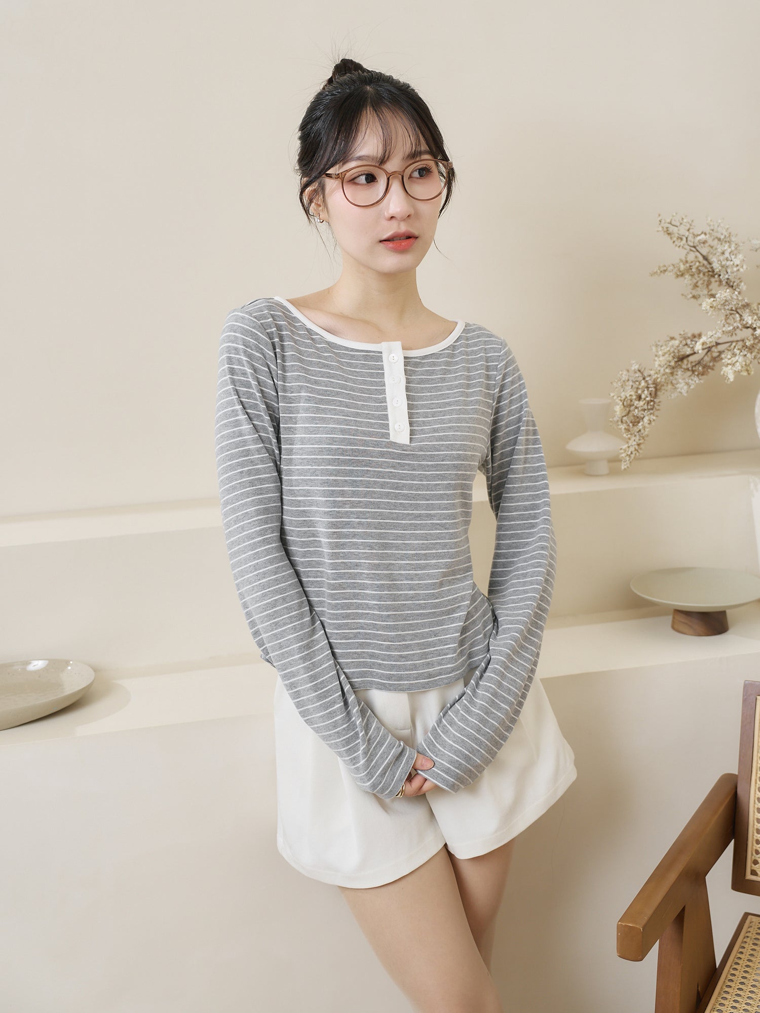 亨利領條紋上衣