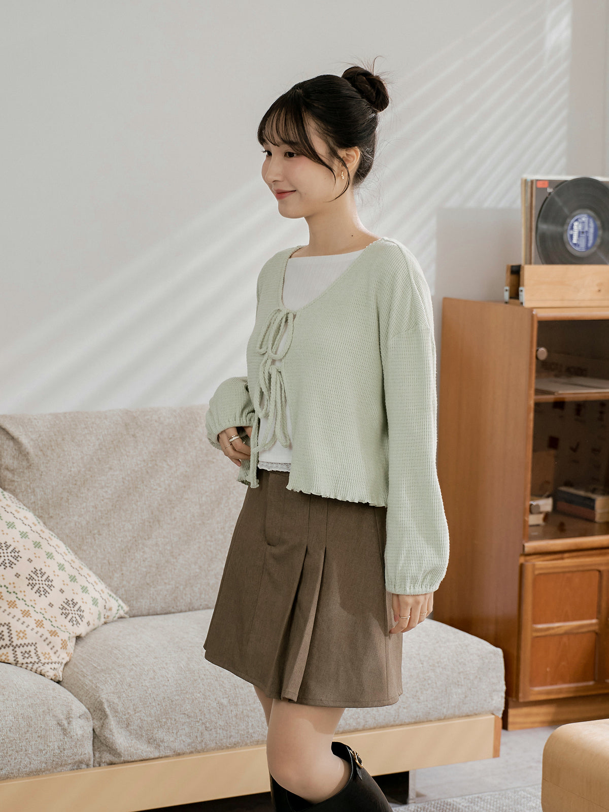 Waffle Tie Detail Cardigan