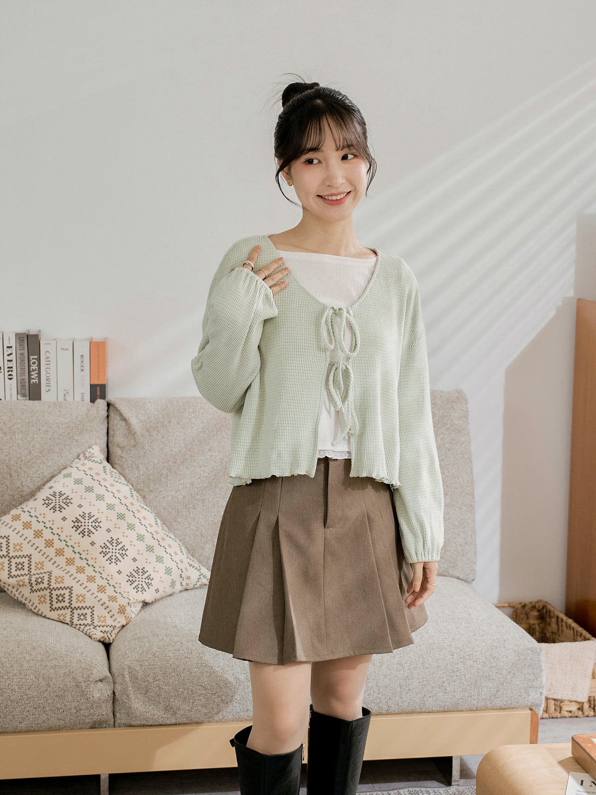 Waffle Tie Detail Cardigan