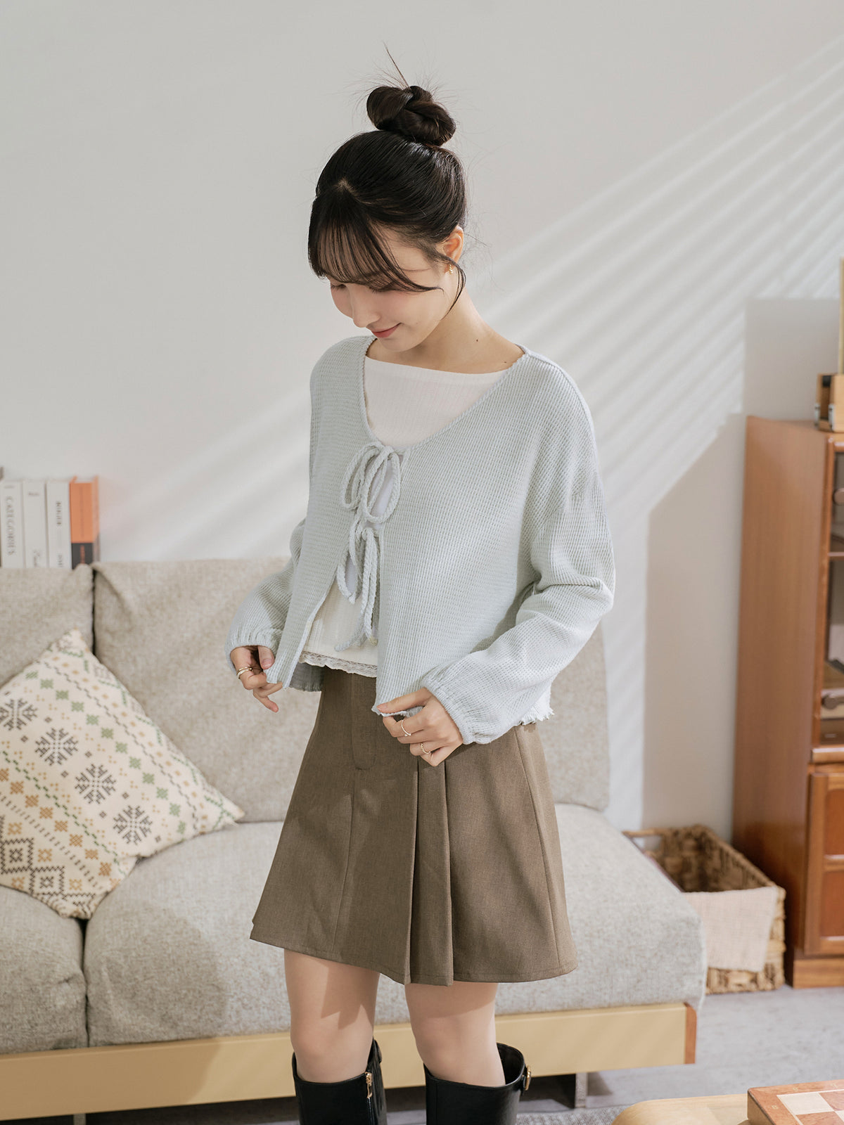 Waffle Tie Detail Cardigan