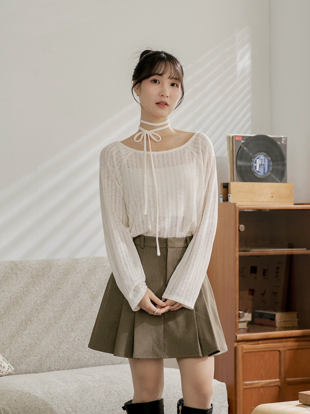 Airy Relaxed Tie-Detail Crochet Top