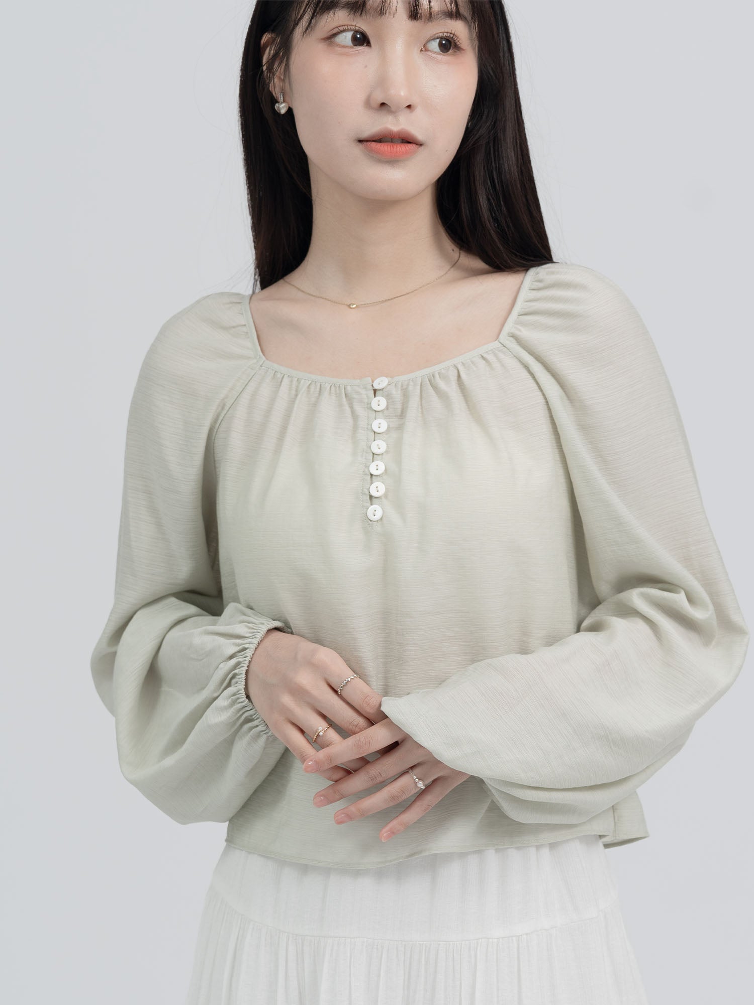 Violette Square Neck Buttoned Blouse