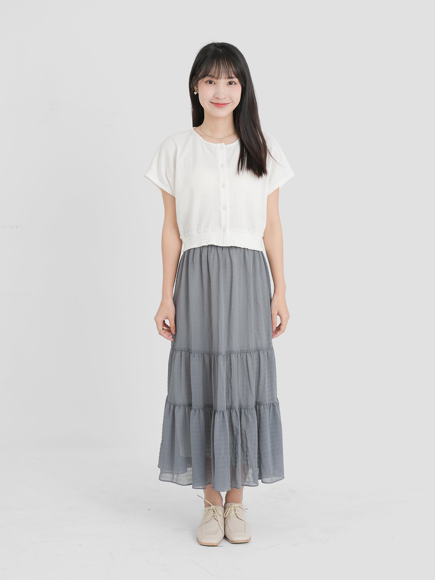 Buttoned Shirring Top