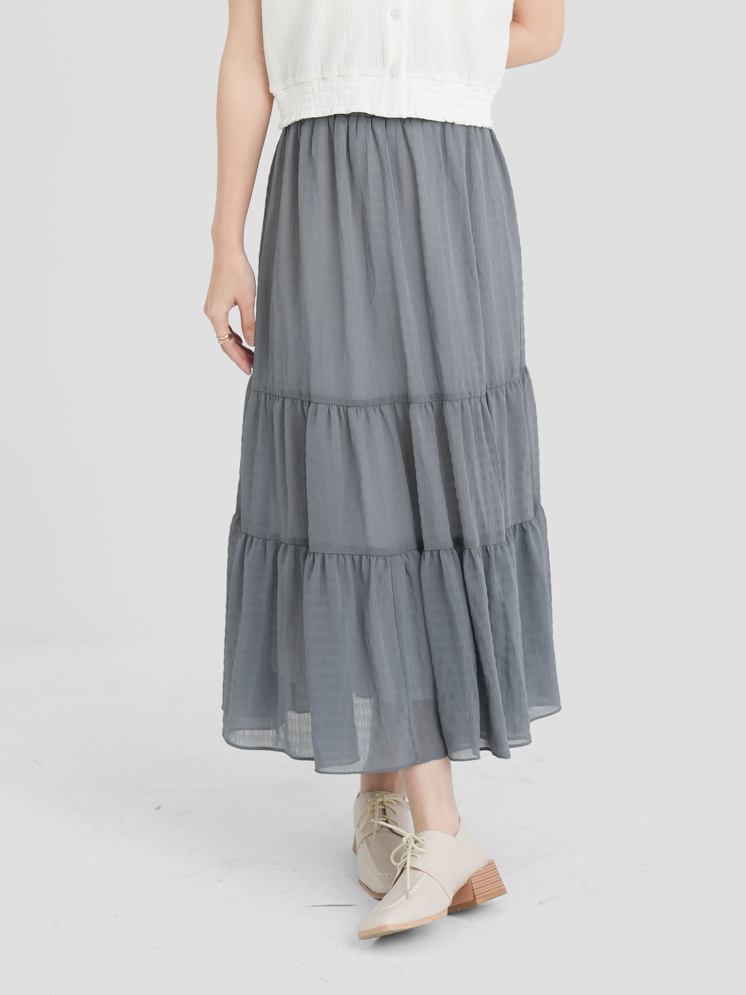 Shirring Textured Tiered Skirt (3 Colours)