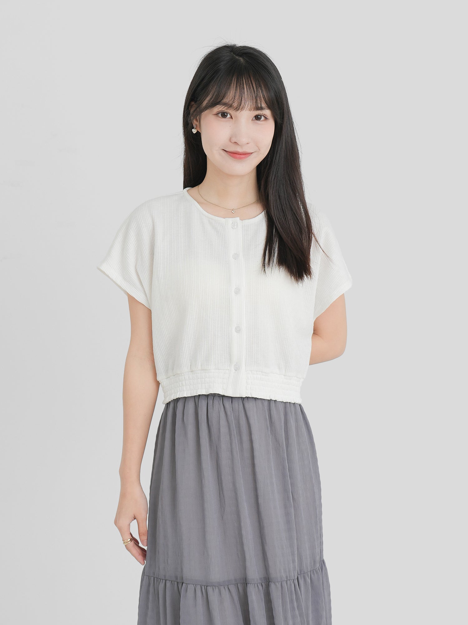 Buttoned Shirring Top
