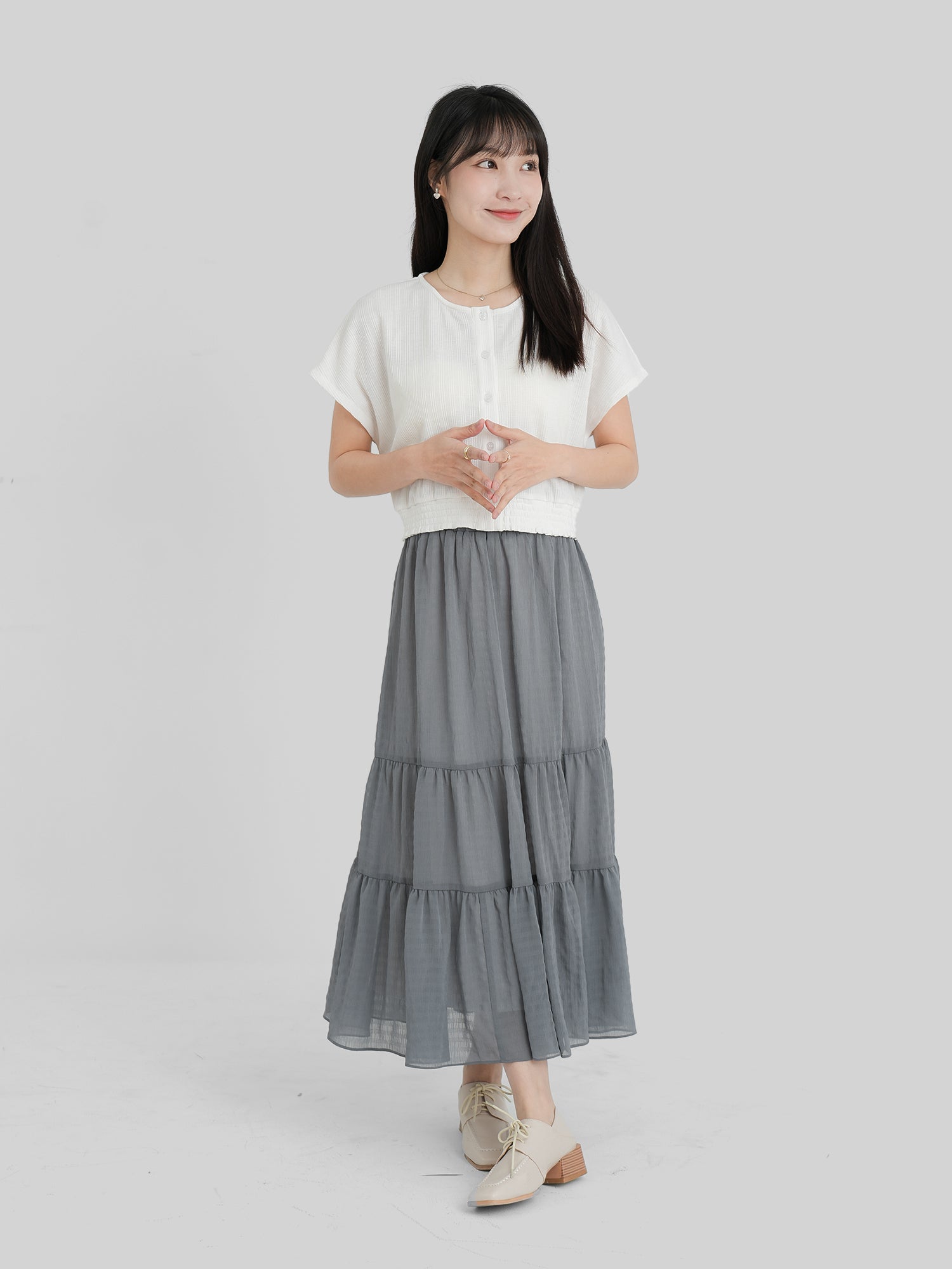 Shirring Textured Tiered Skirt (3 Colours)