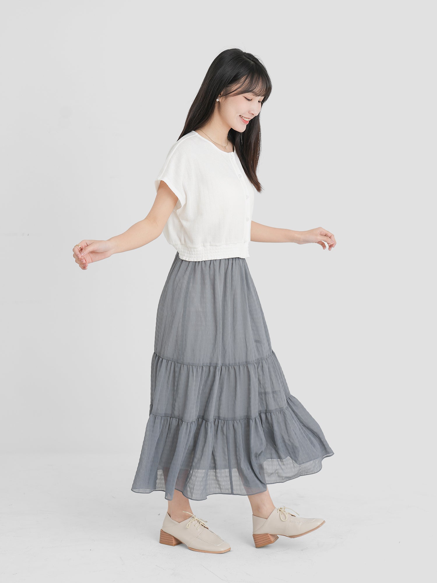Buttoned Shirring Top
