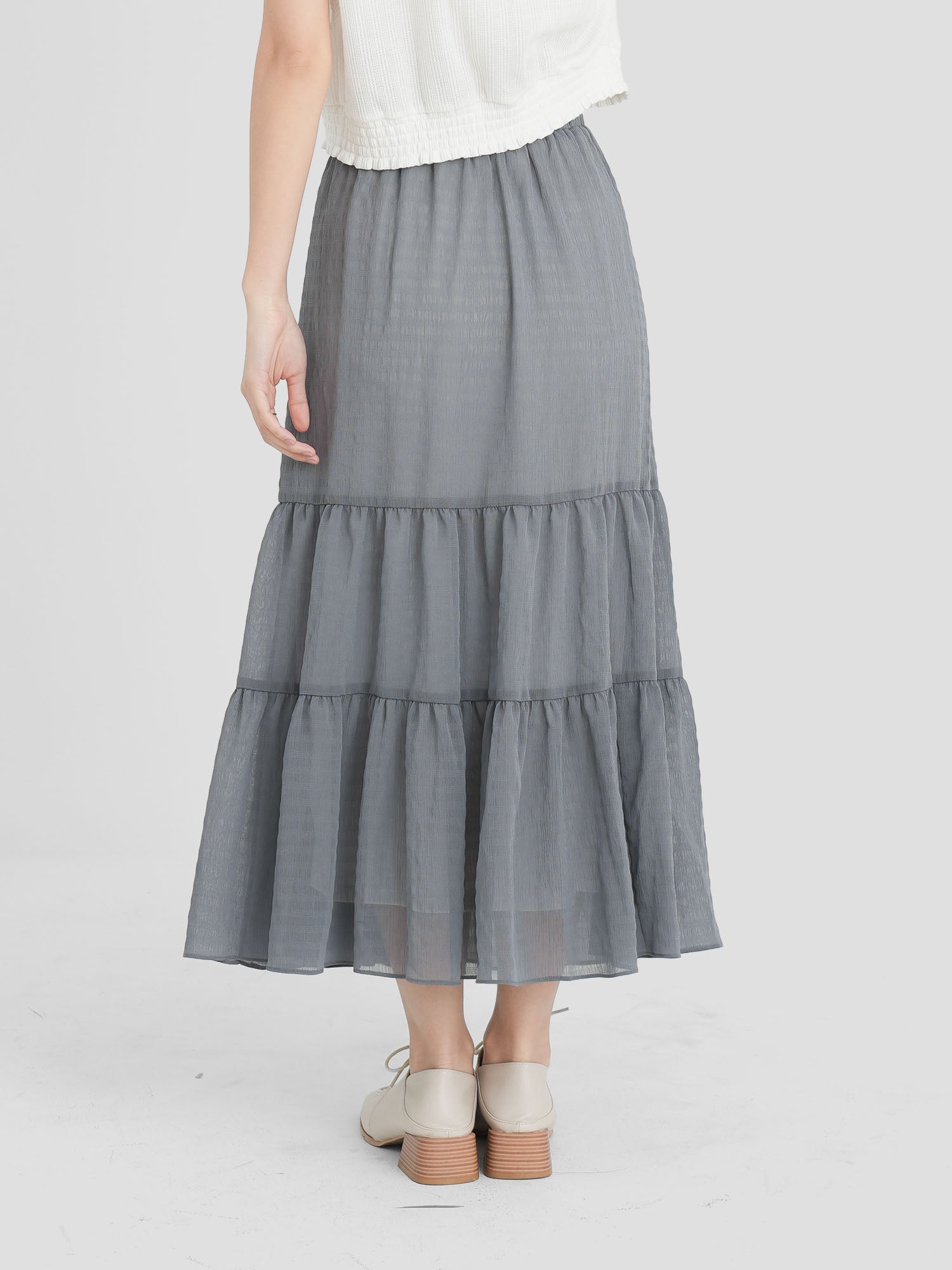 Shirring Textured Tiered Skirt (3 Colours)