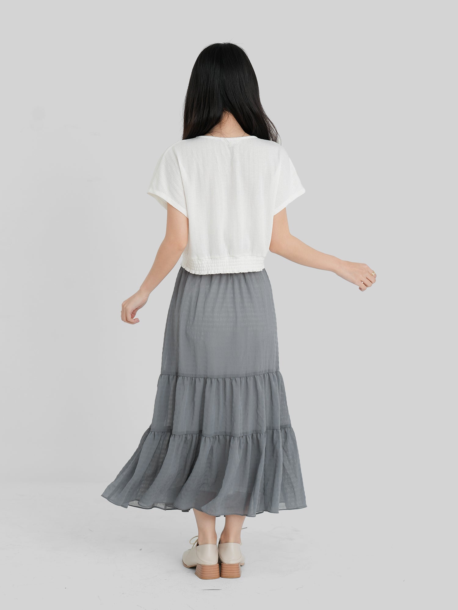 Shirring Textured Tiered Skirt (3 Colours)