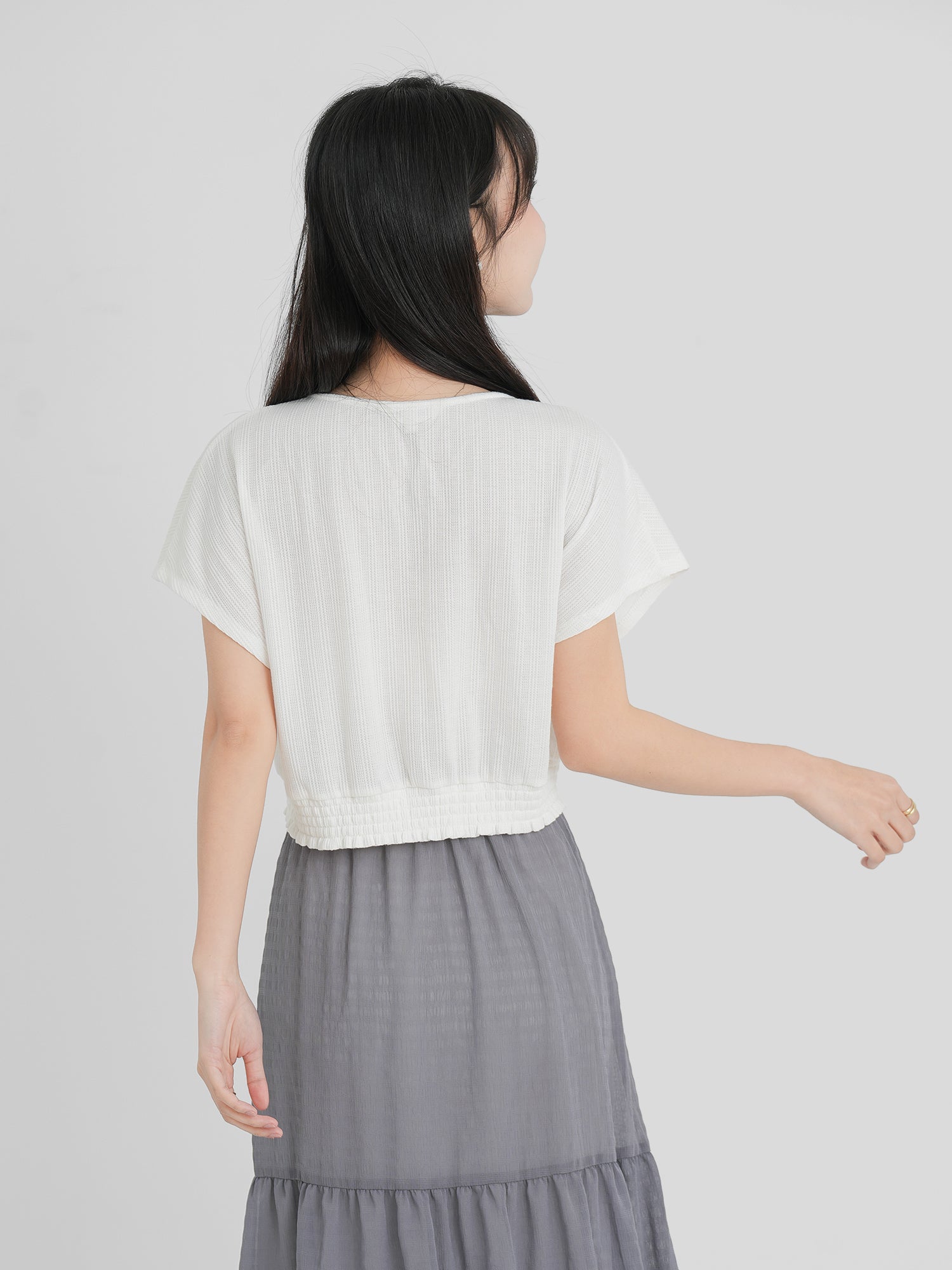 Buttoned Shirring Top