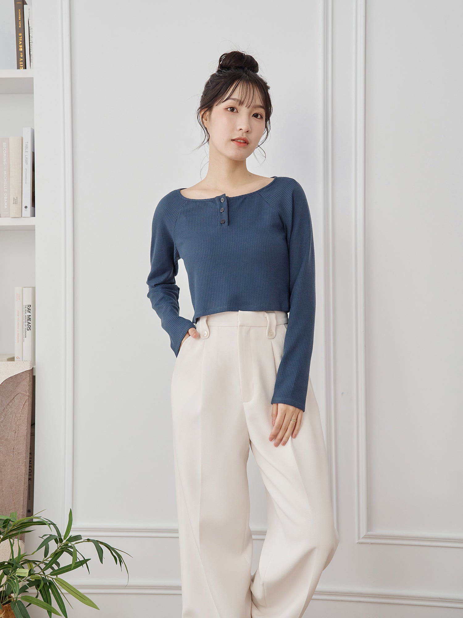 牛角袖華夫格上衣