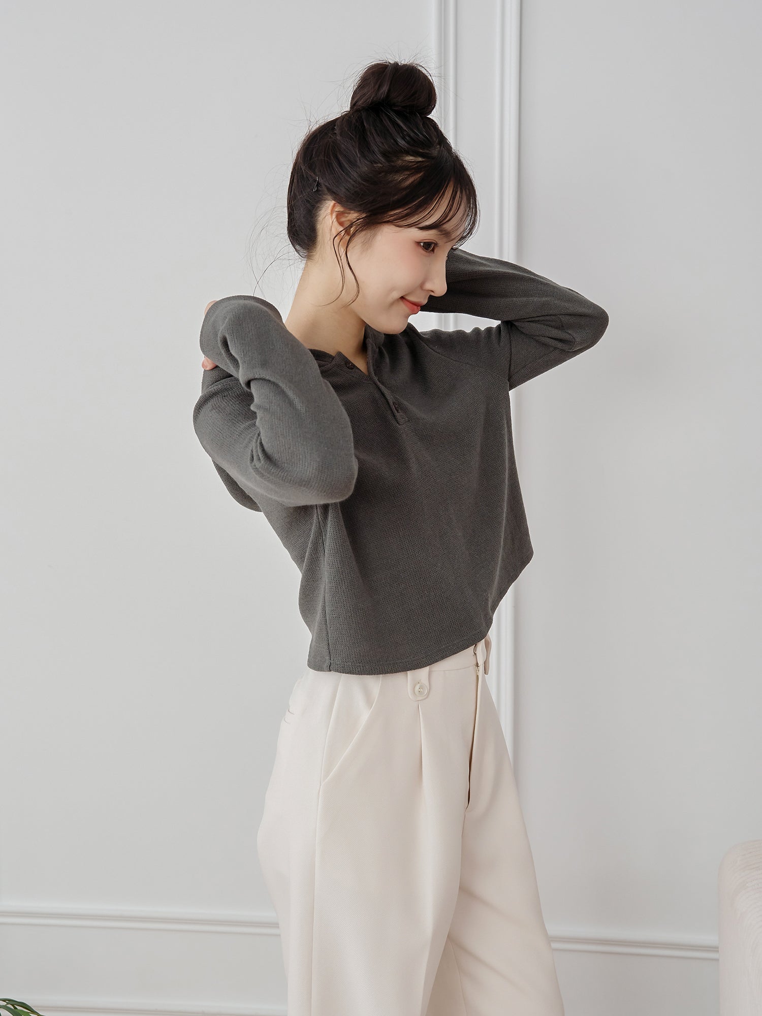 Henley Hooded Knit Top