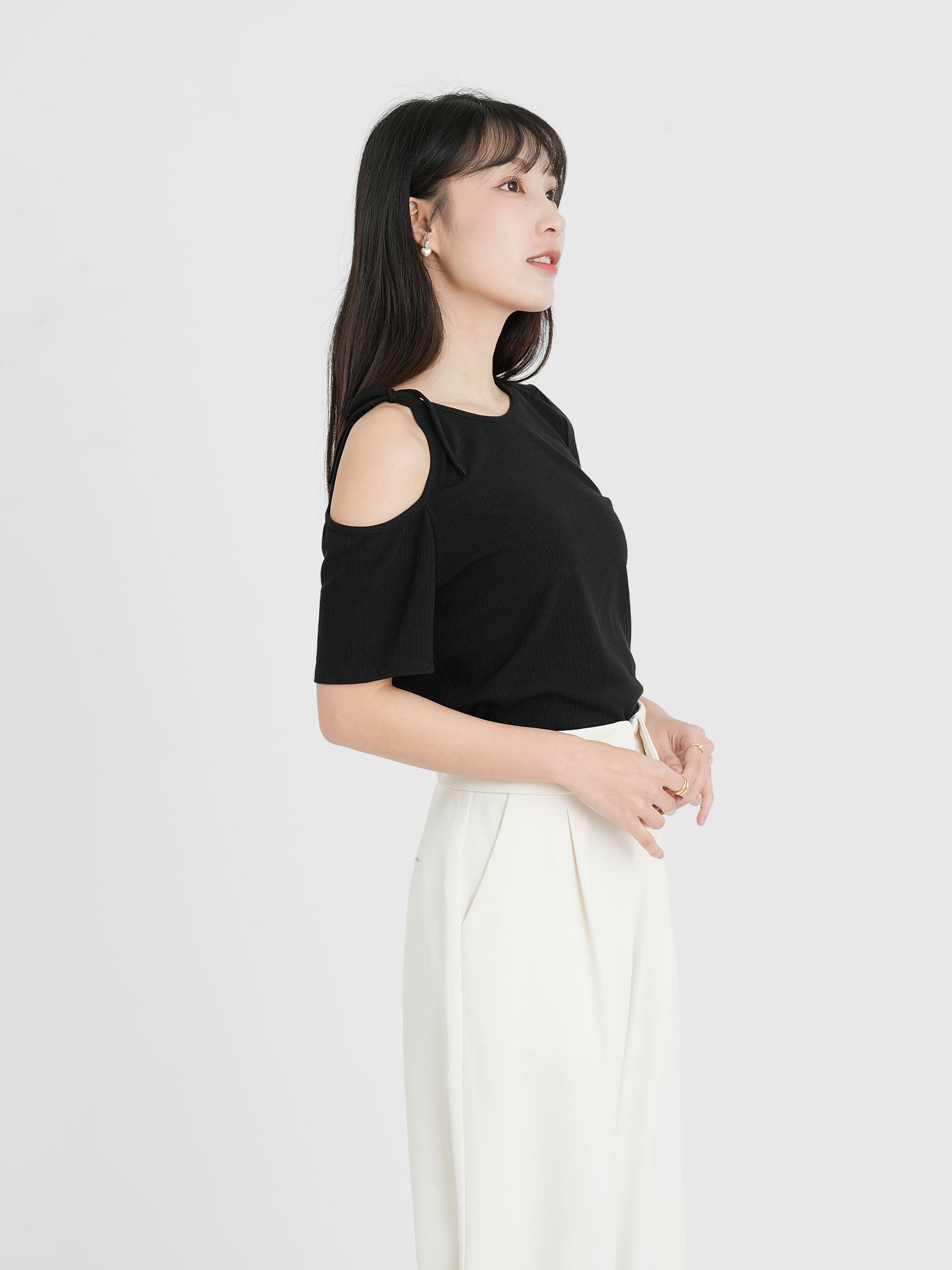 Cold Shoulder Tie Neck Top (3 Colours)