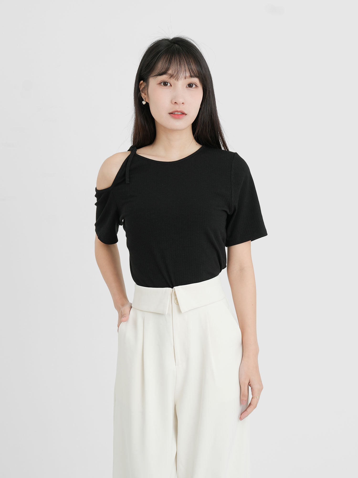 Cold Shoulder Tie Neck Top (3 Colours)