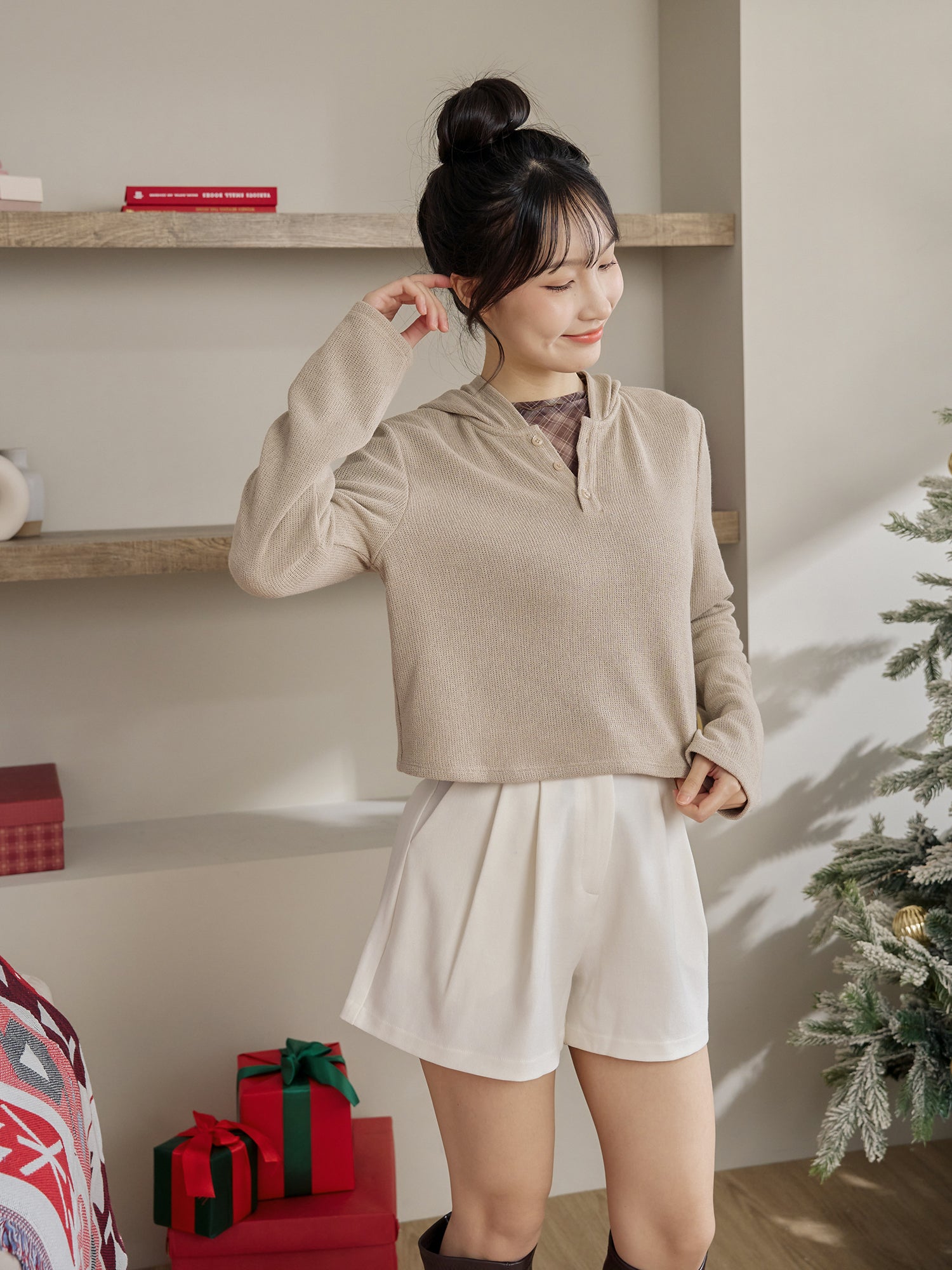 Henley Hooded Knit Top