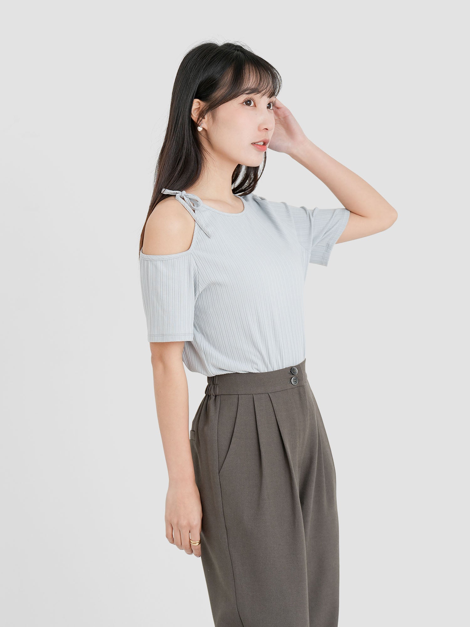 Cold Shoulder Tie Neck Top (3 Colours)