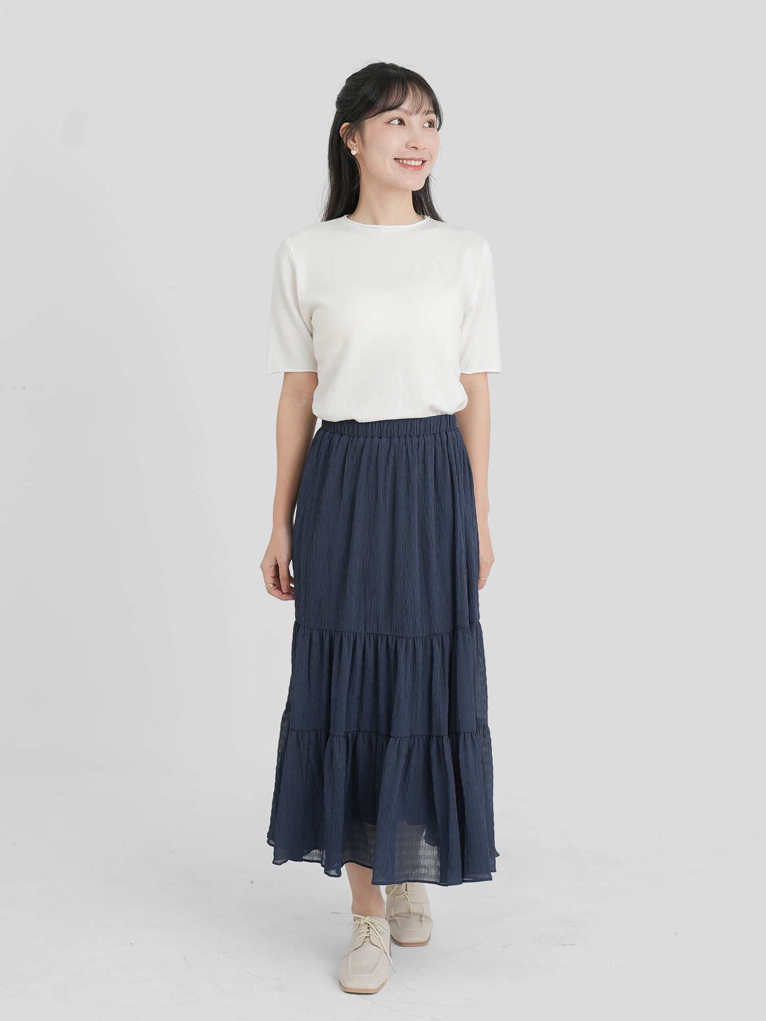 Shirring Textured Tiered Skirt (3 Colours)