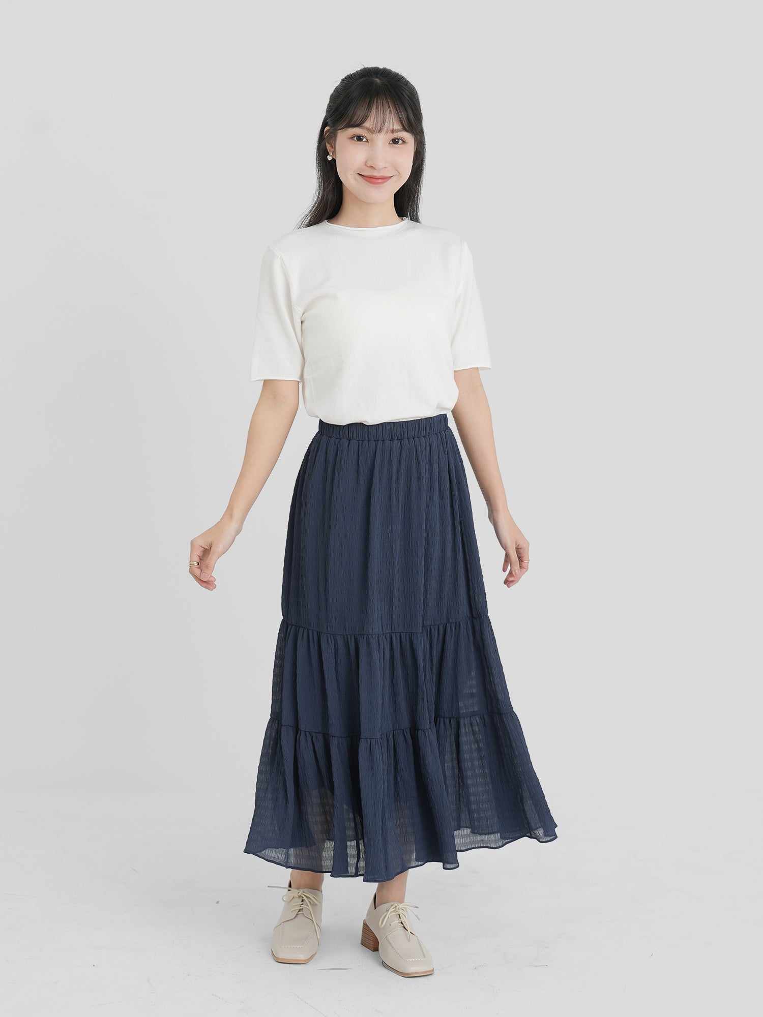 Shirring Textured Tiered Skirt (3 Colours)