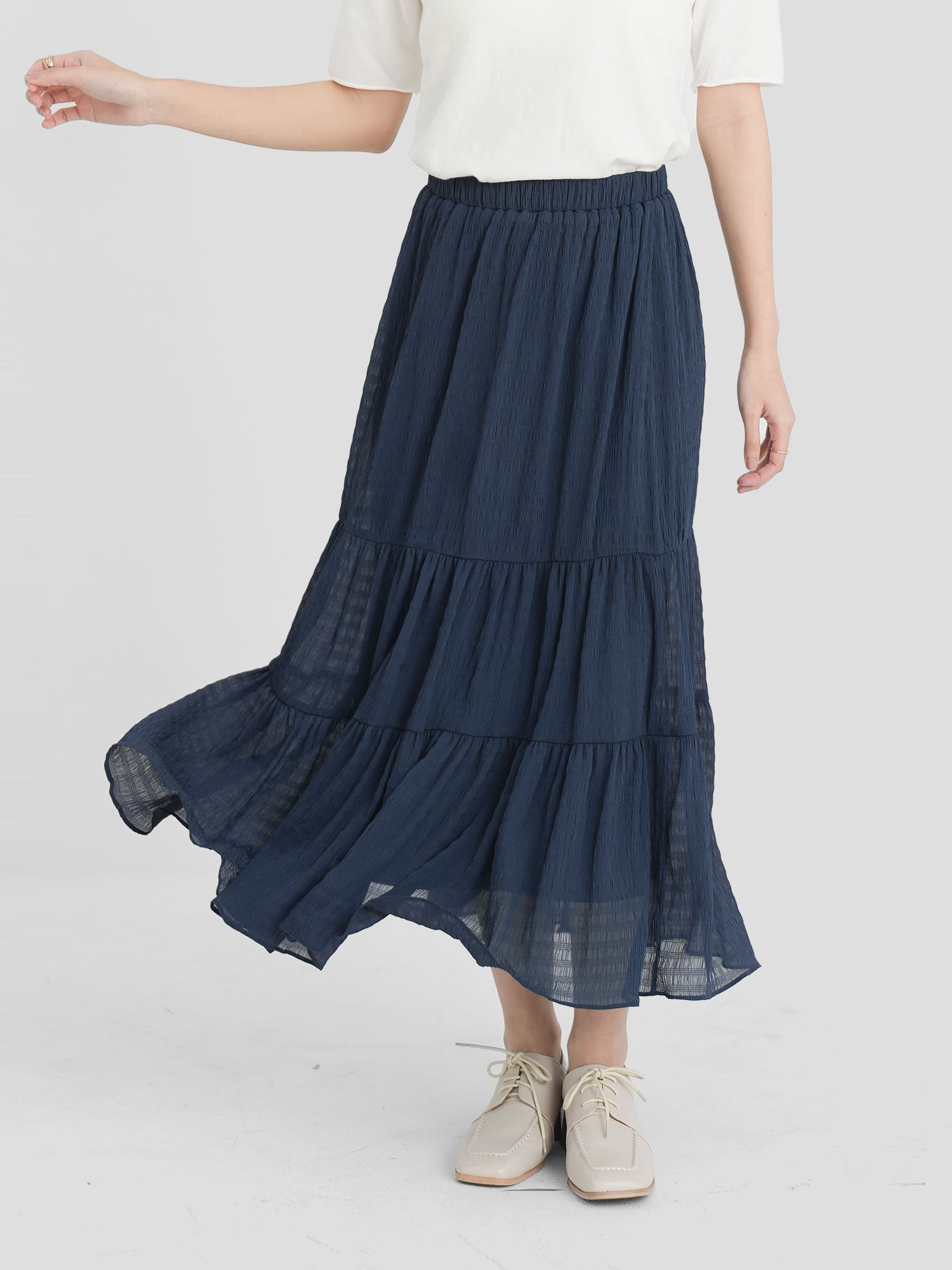 Shirring Textured Tiered Skirt (3 Colours)