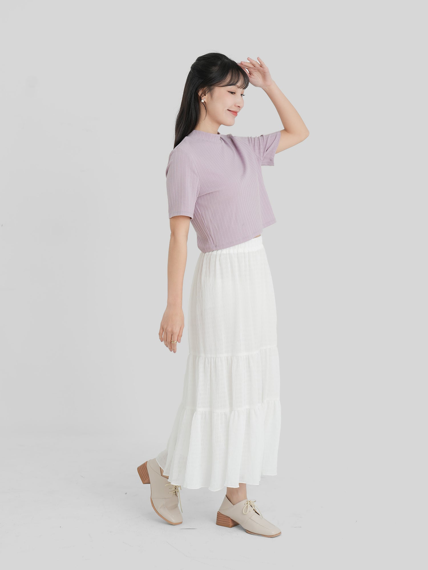 Shirring Textured Tiered Skirt (3 Colours)