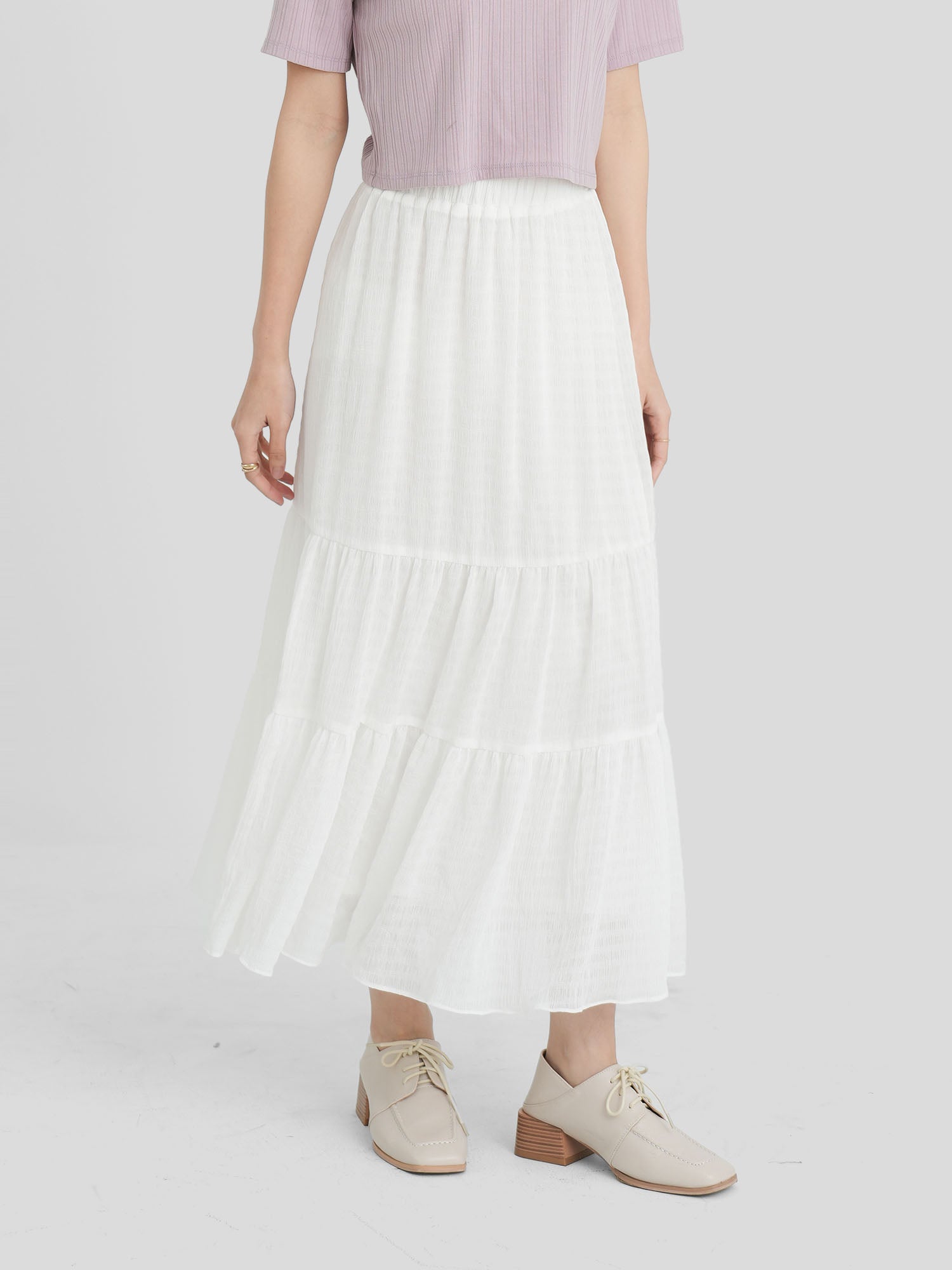 Shirring Textured Tiered Skirt (3 Colours)