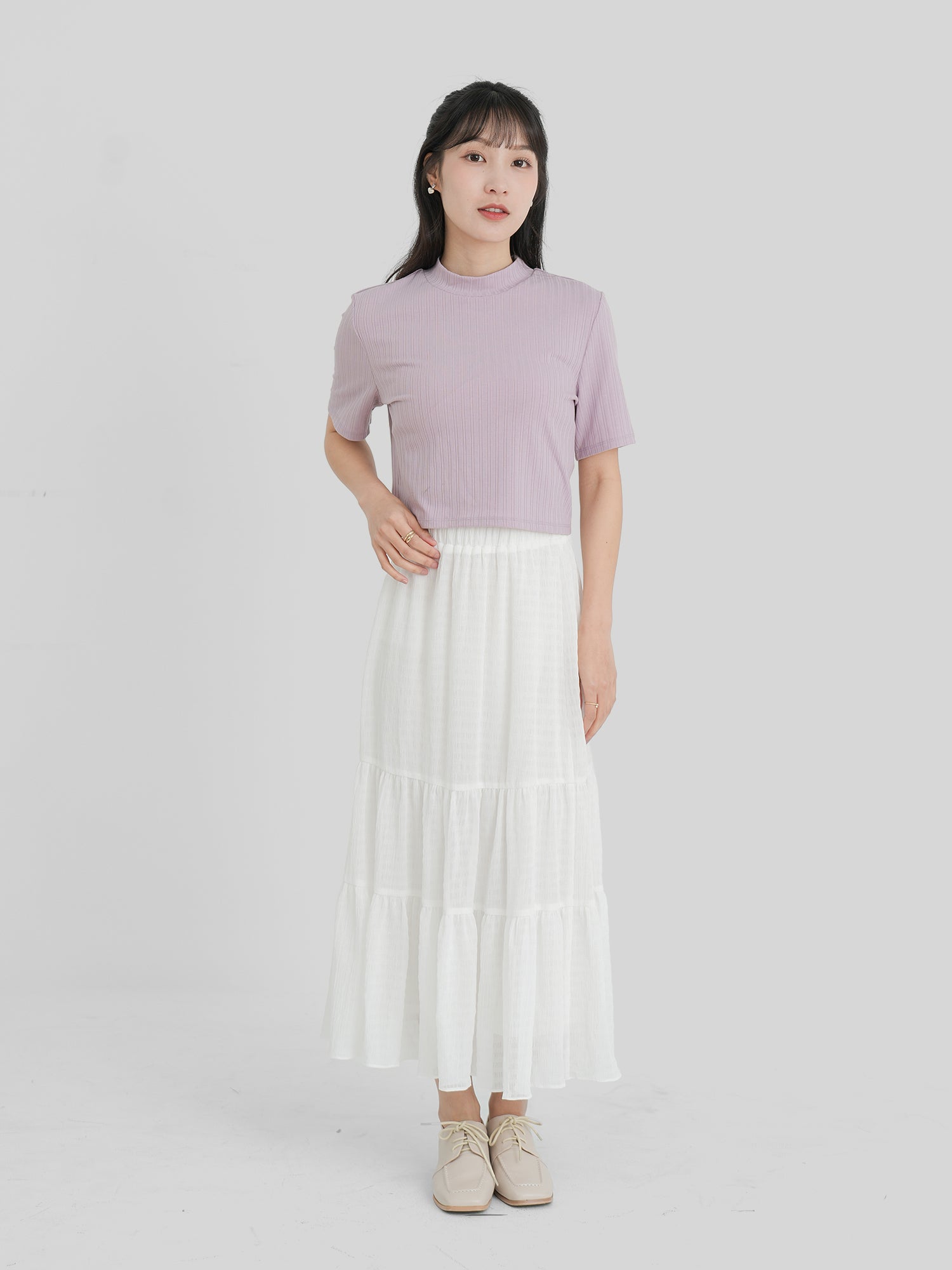 Shirring Textured Tiered Skirt (3 Colours)