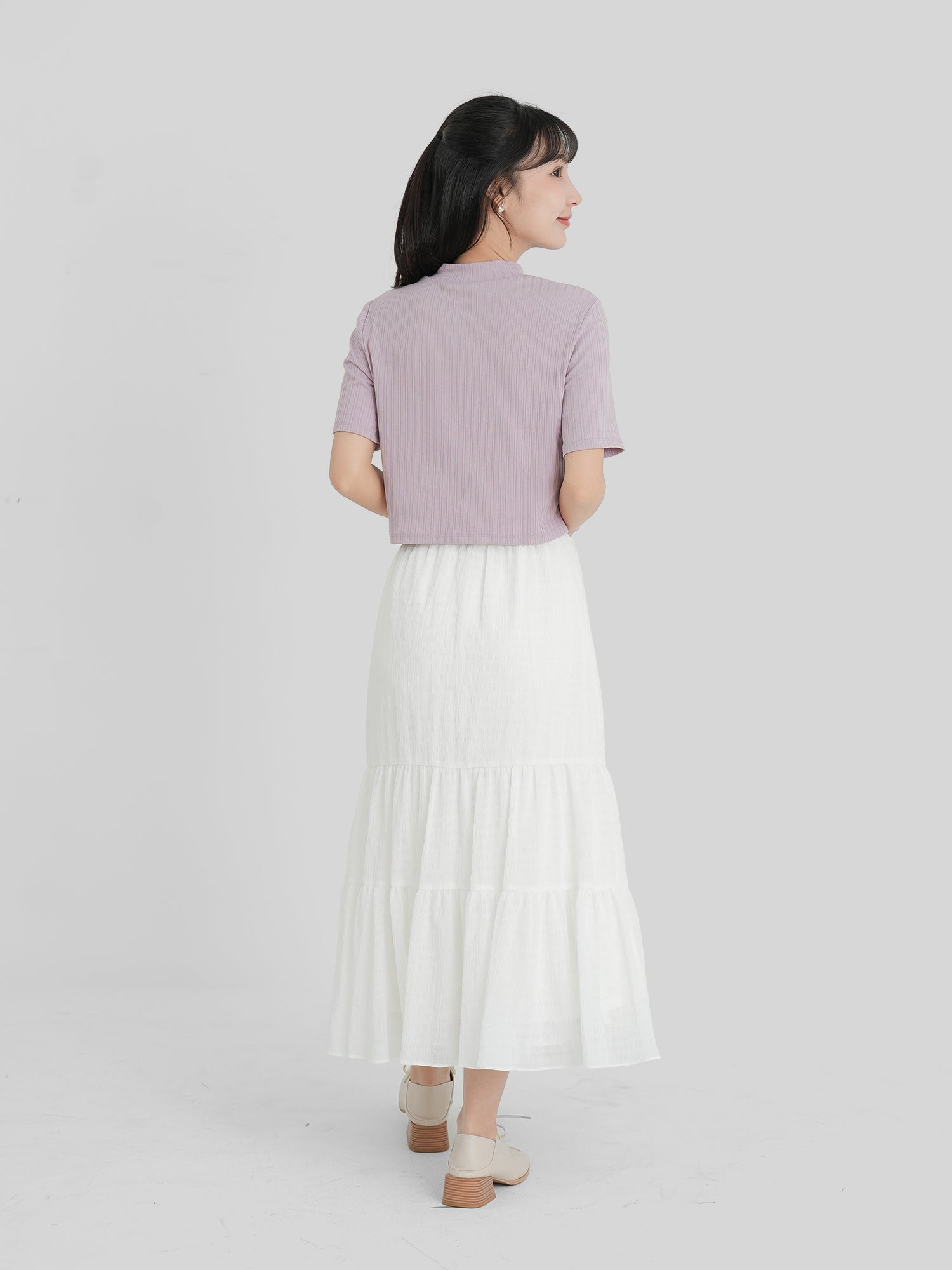 Shirring Textured Tiered Skirt (3 Colours)