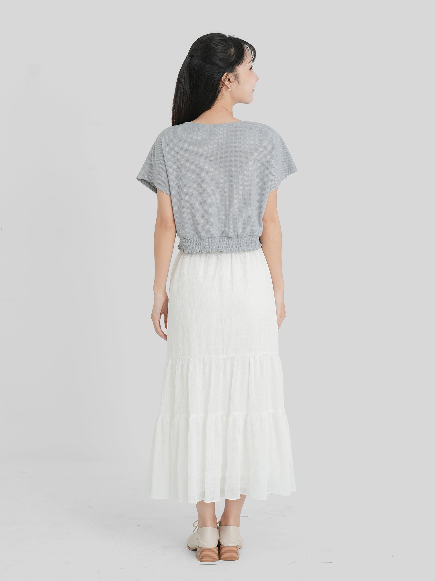 Buttoned Shirring Top