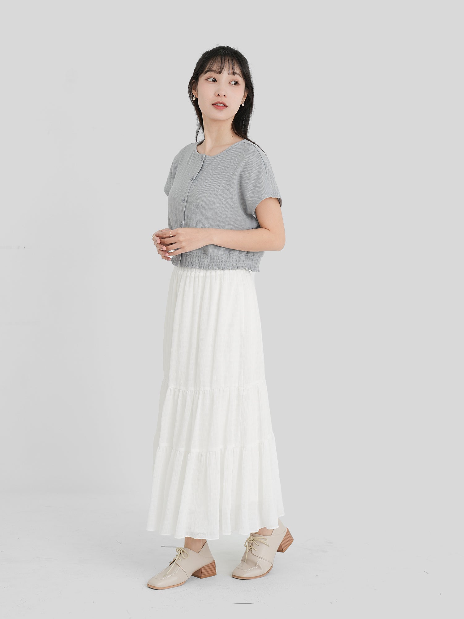 Buttoned Shirring Top
