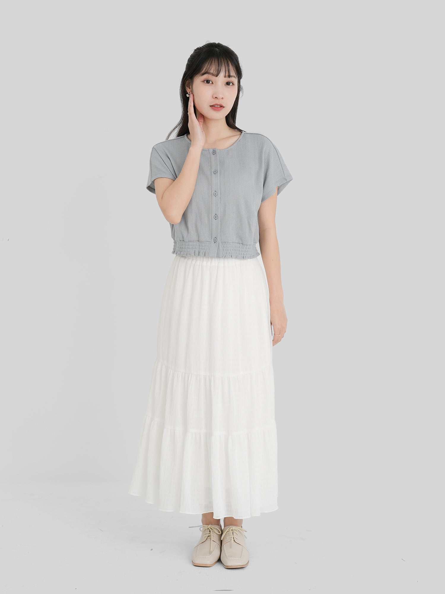 Buttoned Shirring Top