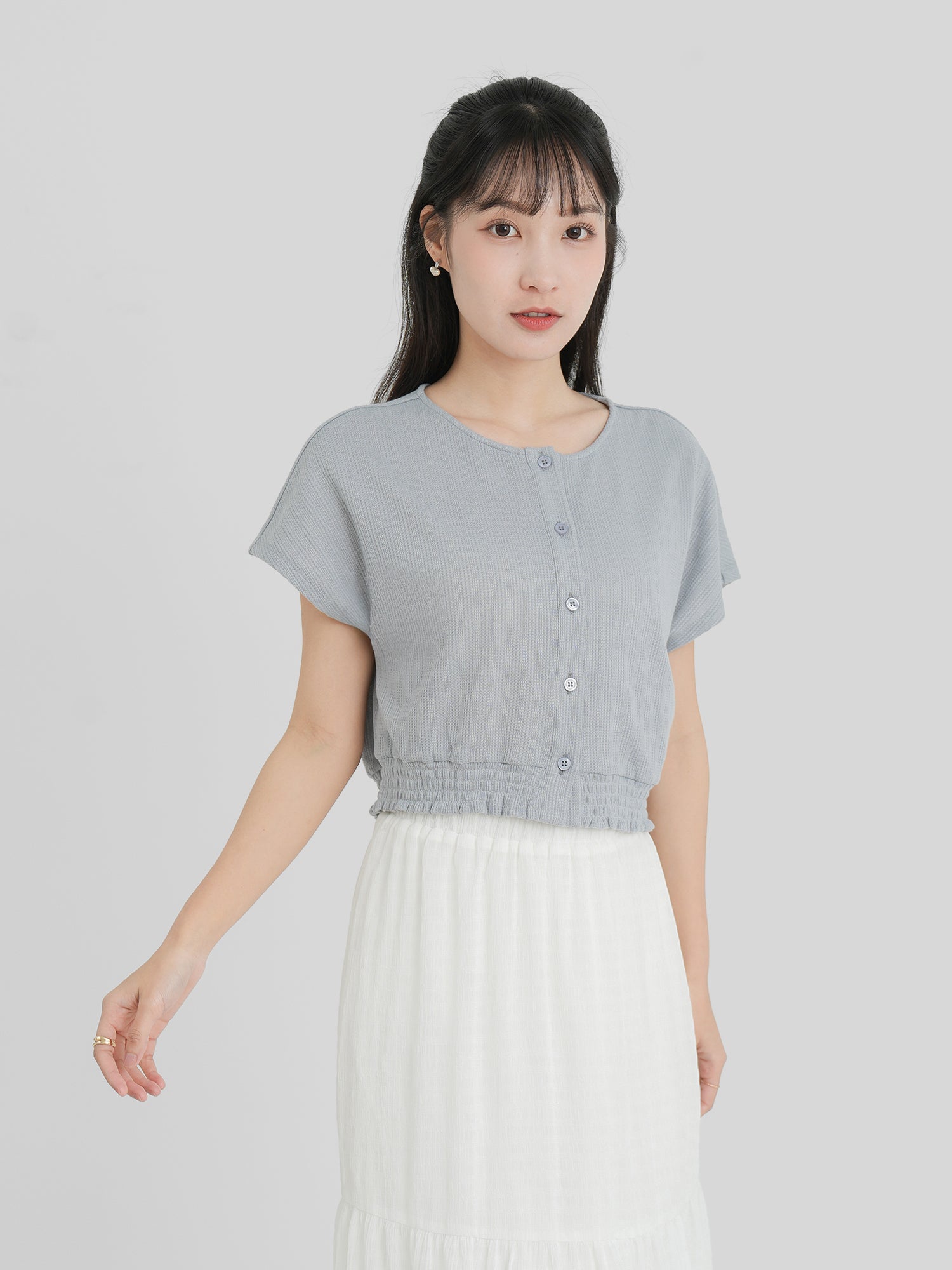 Buttoned Shirring Top