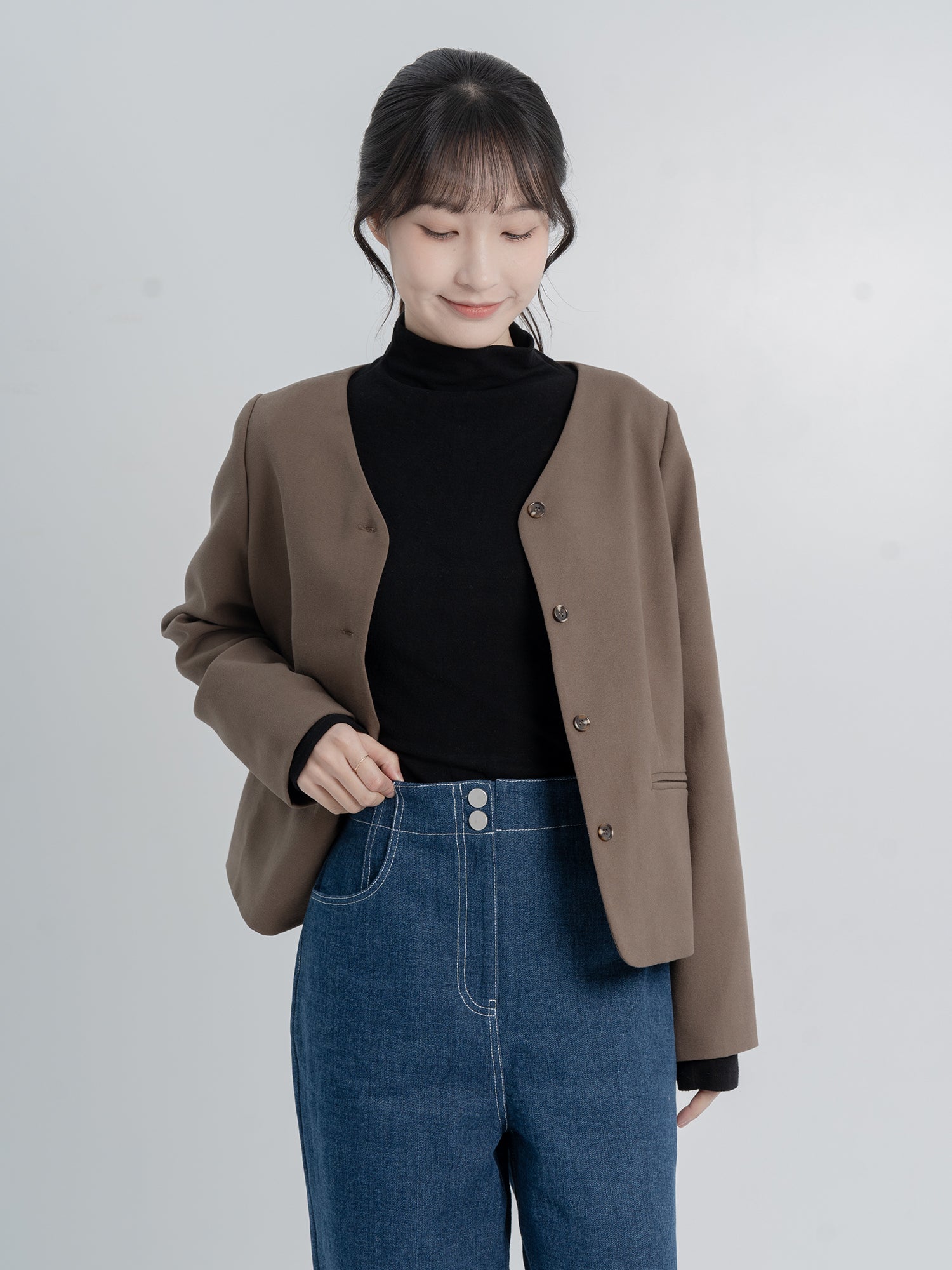 Collarless Wool Like Blazer*