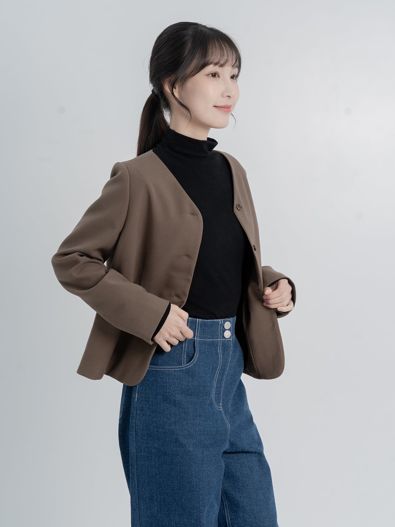 Collarless Wool Like Blazer*