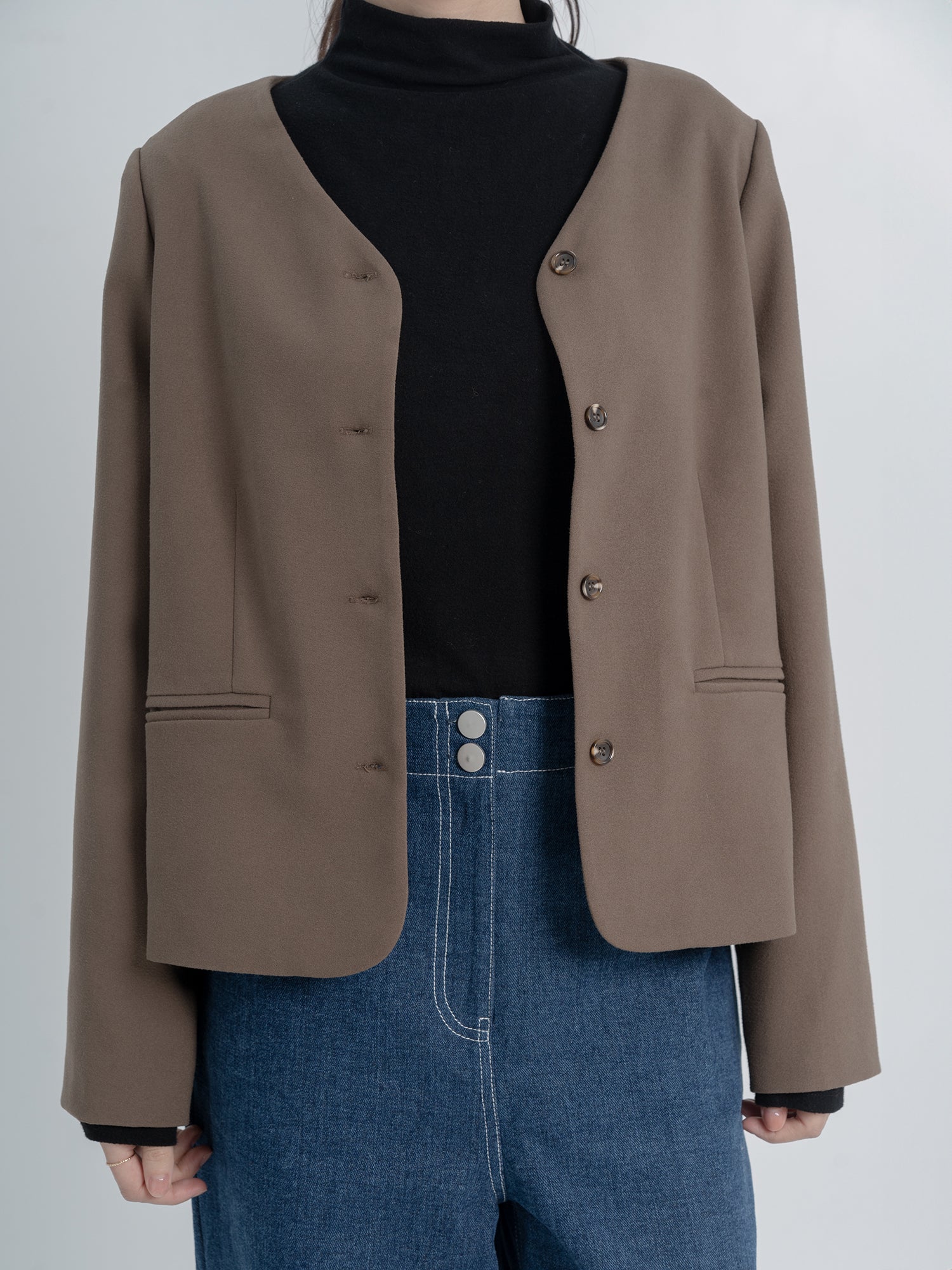 Collarless Wool Like Blazer*