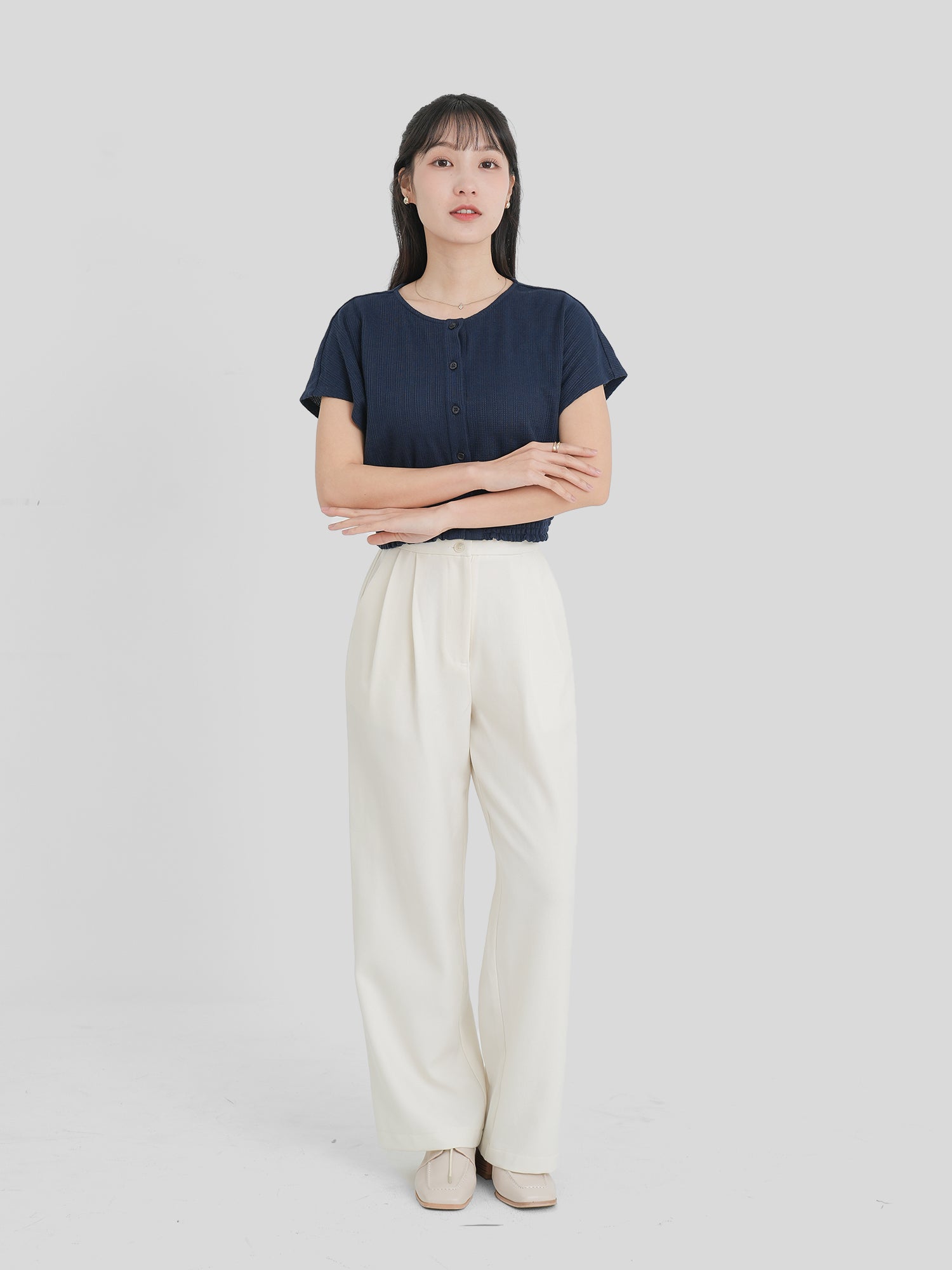 Buttoned Shirring Top