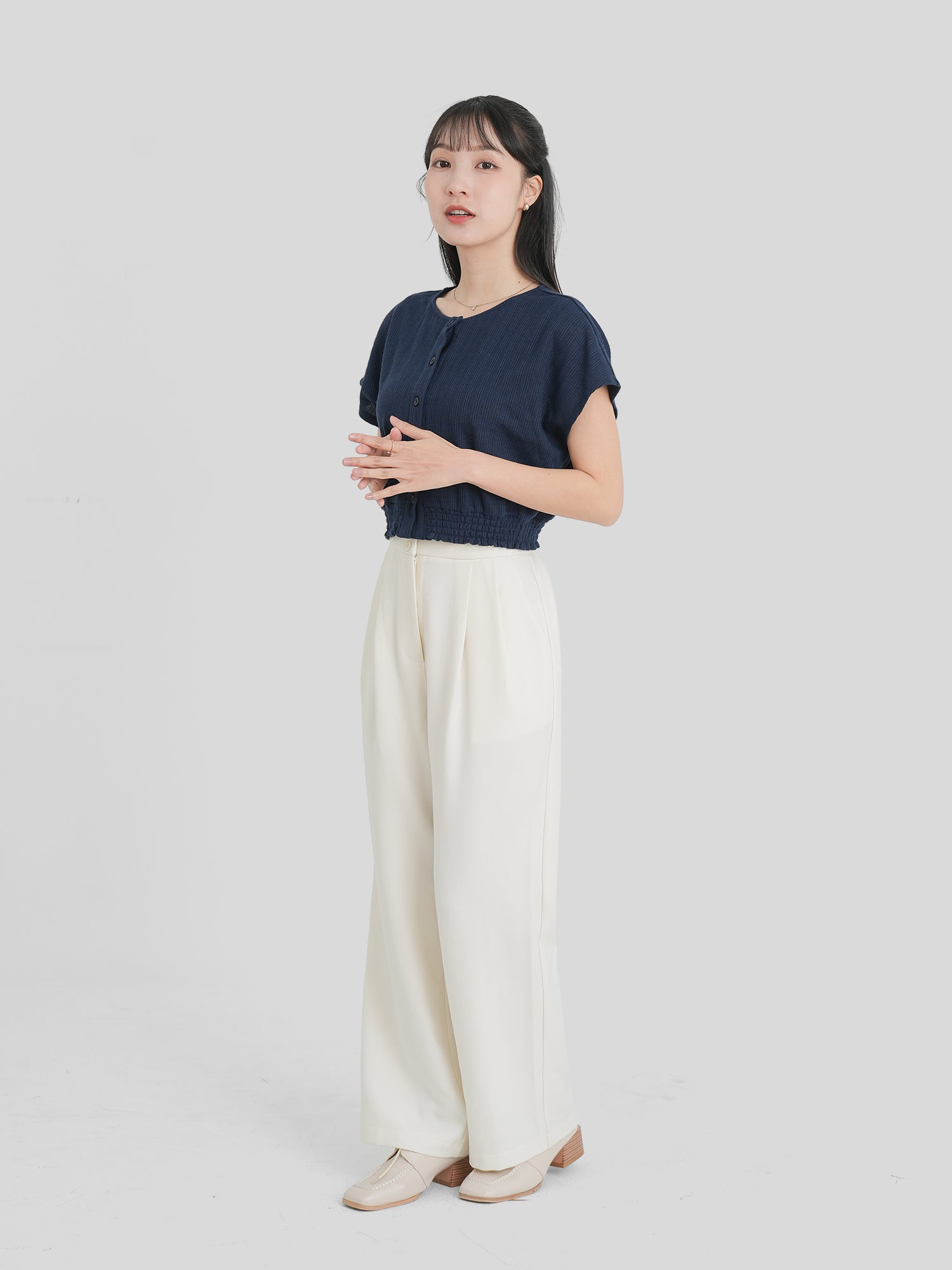 Buttoned Shirring Top