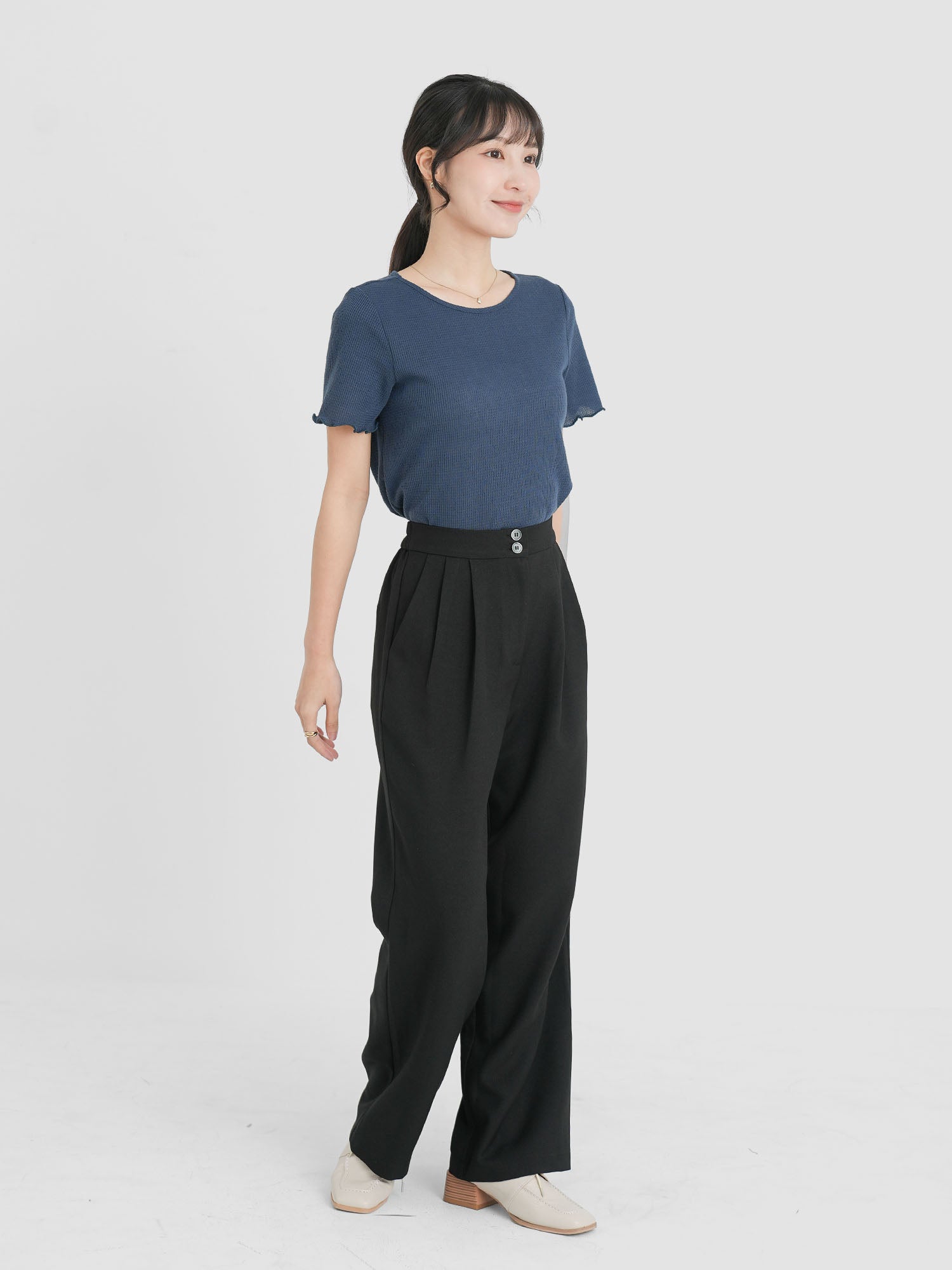 Dual Buttoned Pleat Pants (4 Colours)