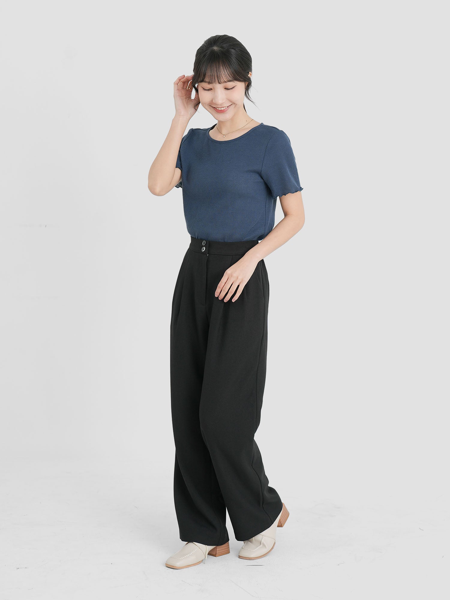 Dual Buttoned Pleat Pants (4 Colours)