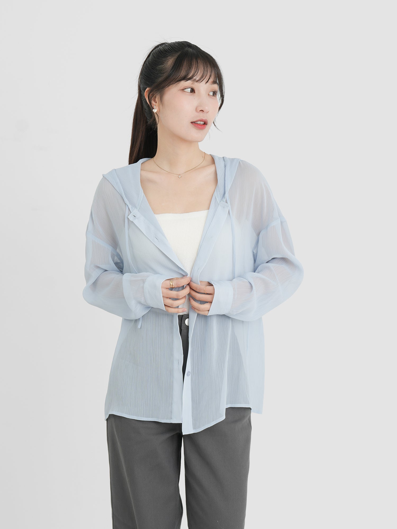 Sheer Hooded Button up Top (4 Colours)