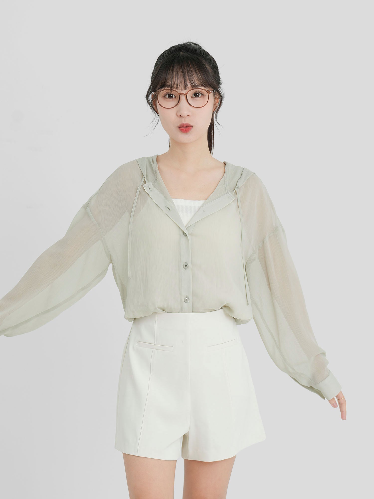 Sheer Hooded Button up Top (4 Colours)