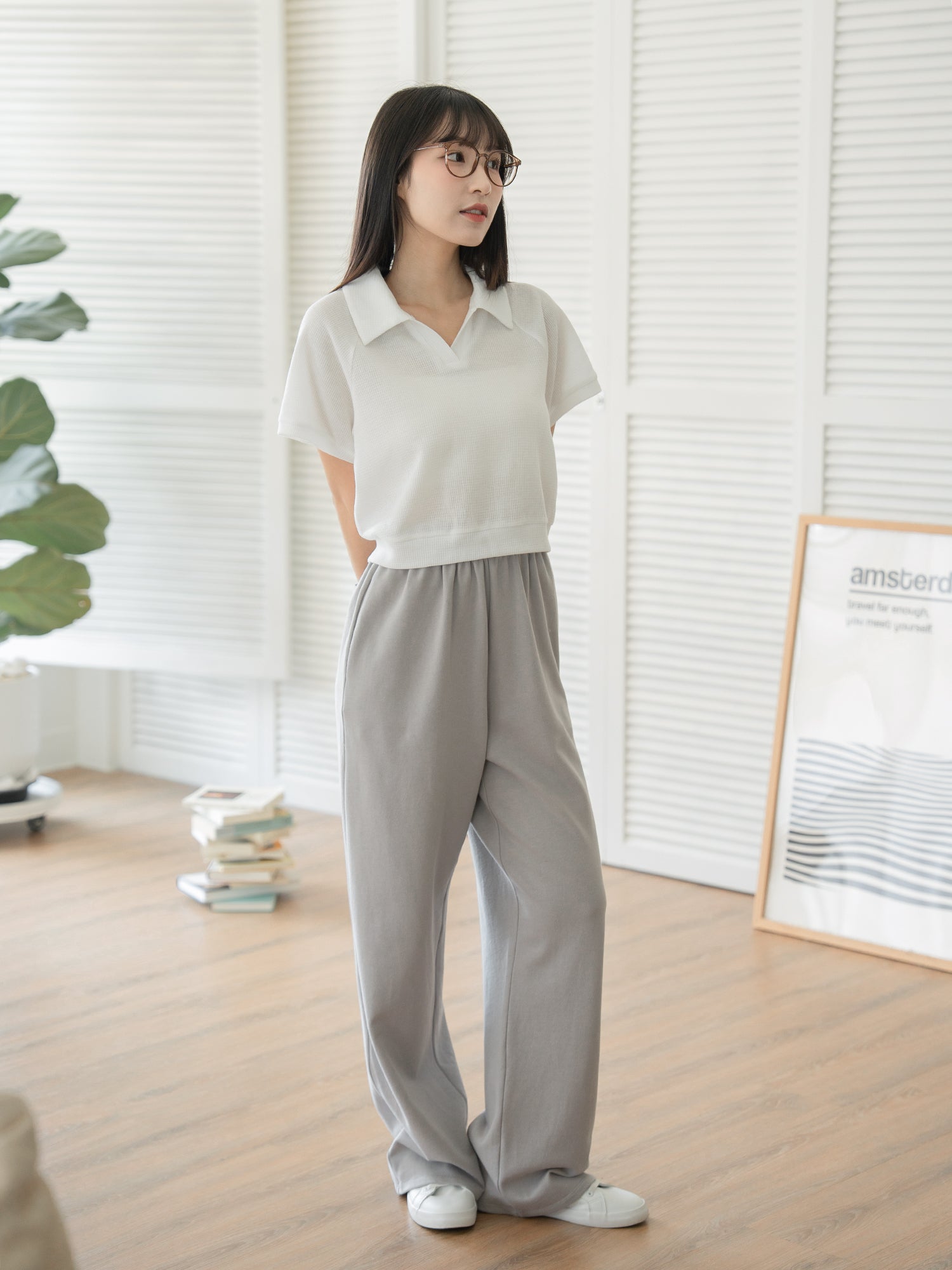 Waffle Polo Top