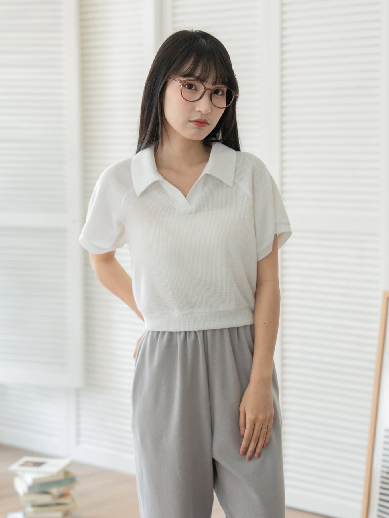 Waffle Polo Top