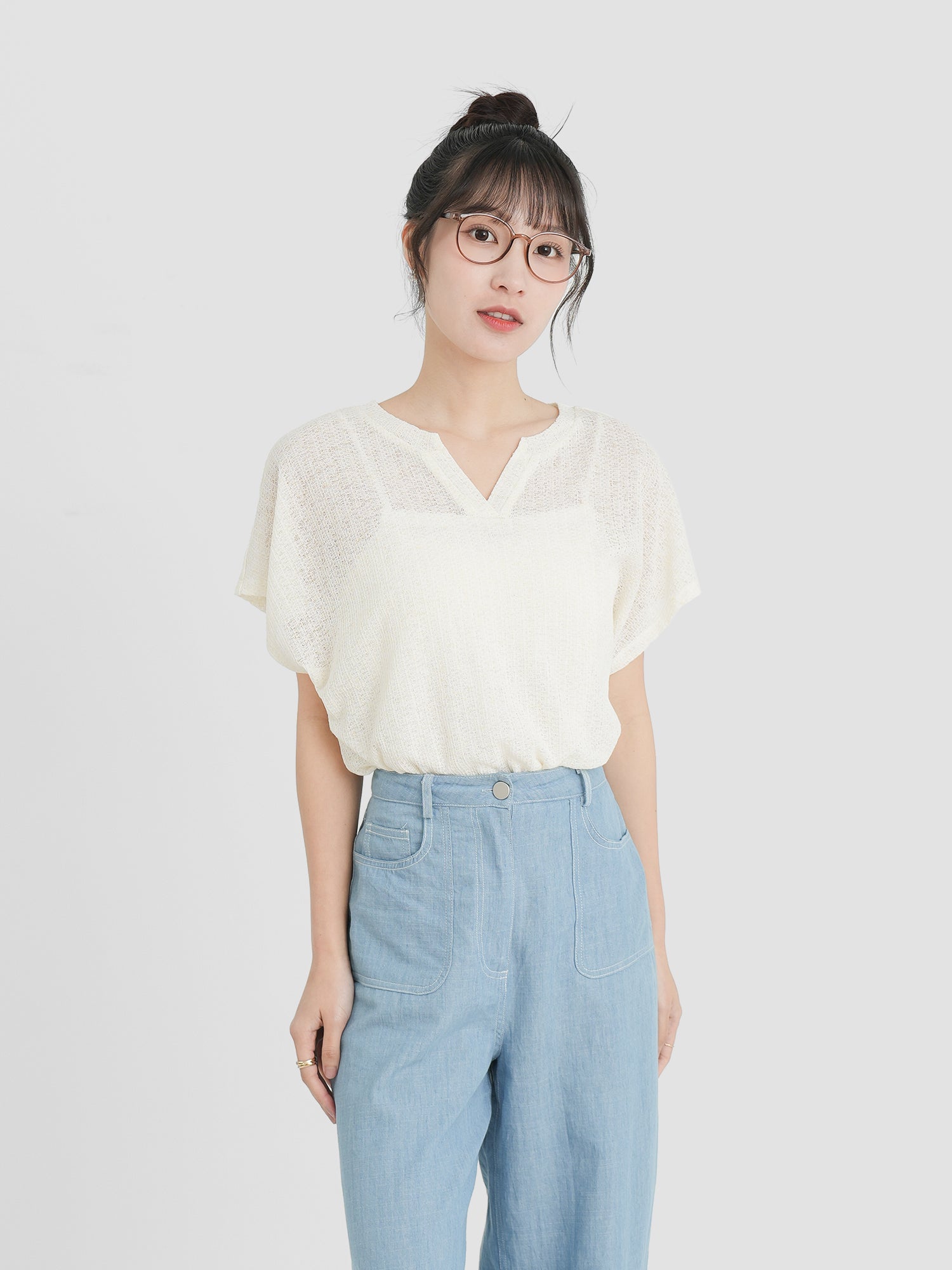 Semi Sheer V-Neck Top
